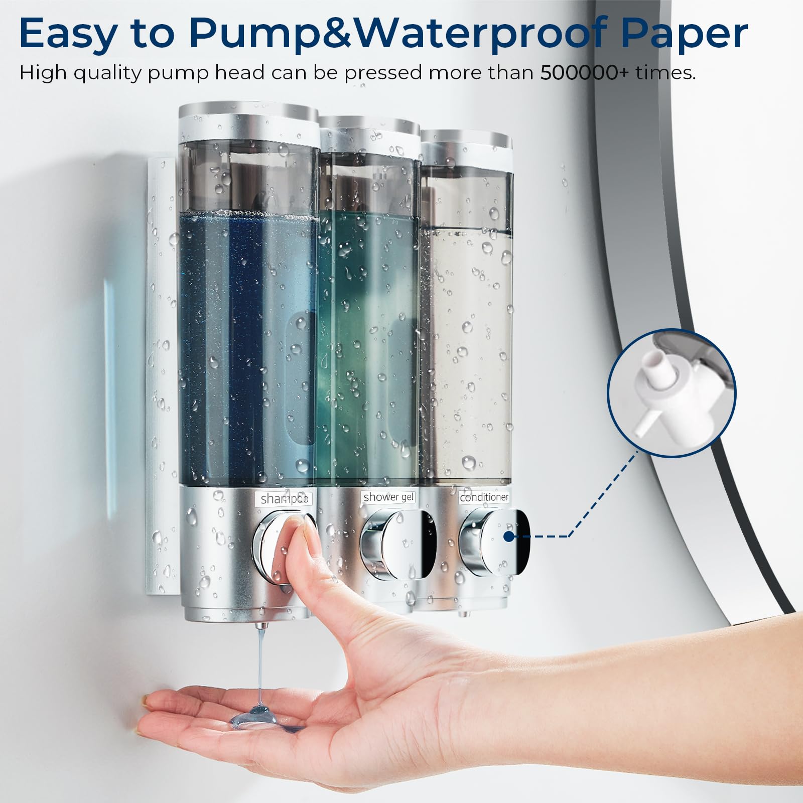 Shampoo And Conditioner Dispenser, Pollock Shower Dispenser 3 Chamber No Drill Shampoo Dispenser For Shower Wall Mounted Shampoo