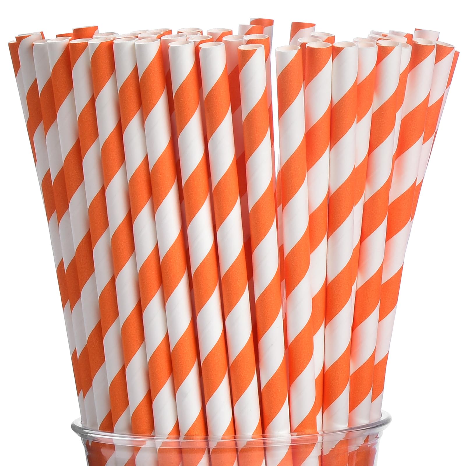 Alink 100 Orange And White Striped Paper Straws, Biodegradable Disposable Drinking Straws For Halloween, Bridal Shower, Brithday