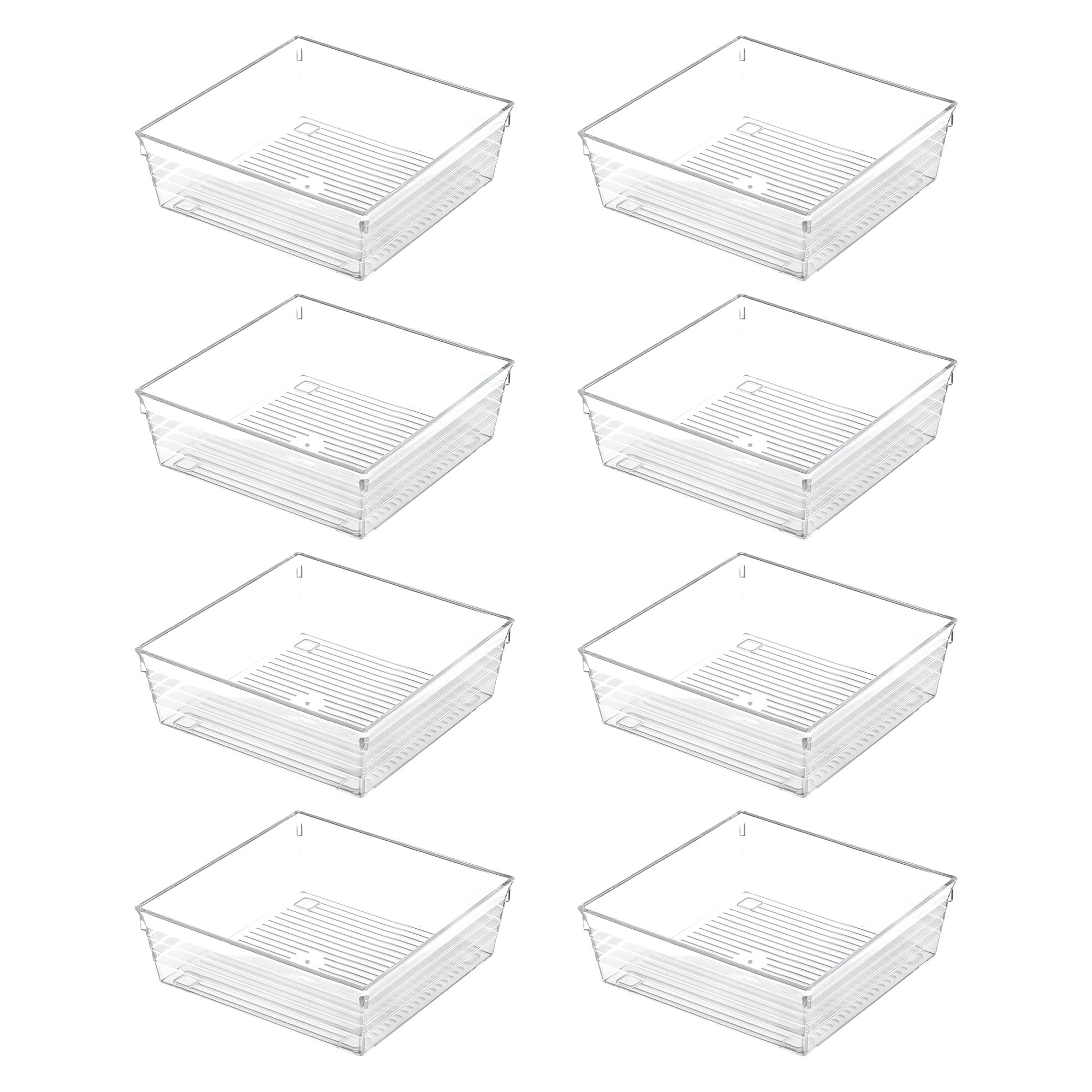 Backerysupply Clear Plastic Drawer Organizer Tray for Vanity Cabinet (6''  6''  2'',Set of 8),Storage Tray for Makeup, Kitchen U