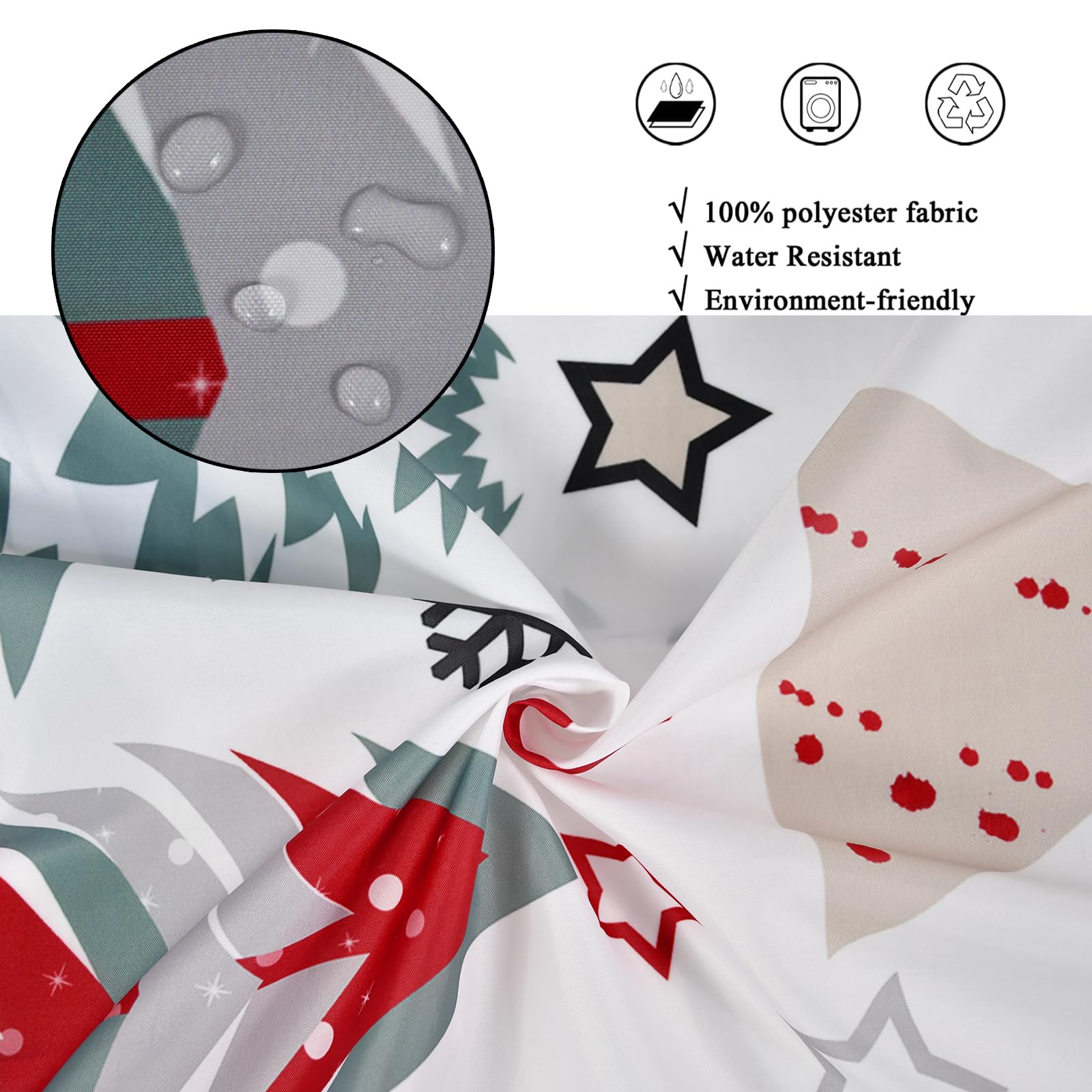 Gcirec Merry Christmas Shower Curtain, Christmas Tree Red Stars Snow Snowflake New Year Winter Bathroom Curtain Waterproof Fabri