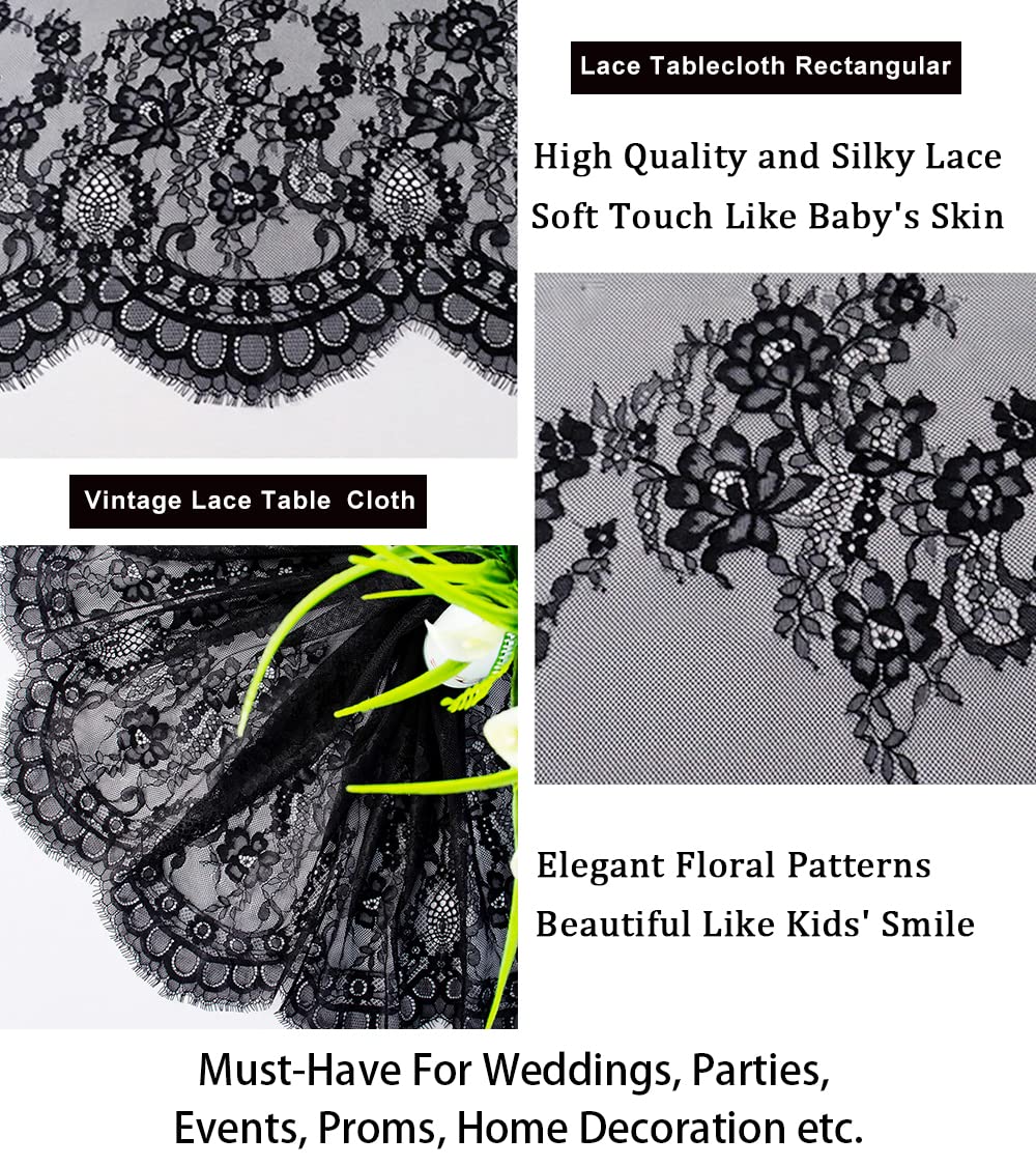 Shinybeauty 60X120-Inch Black Lace Tablecloth | Rectangular Floral Table Cloth | Elegant Wedding & Event Decor | Durable Lace Ta