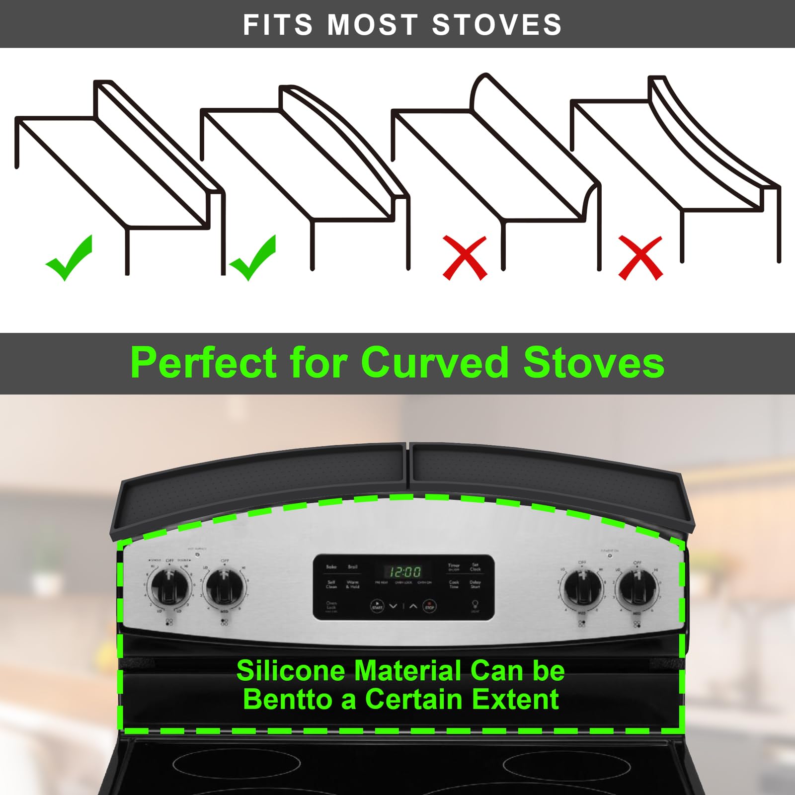 Mofason Silicone Magnetic Stove Top Shelf 30 Inch, Kitchen Over Stove Oven Shelf, Magnetic Spice Rack Organizer, Non-Slip Above