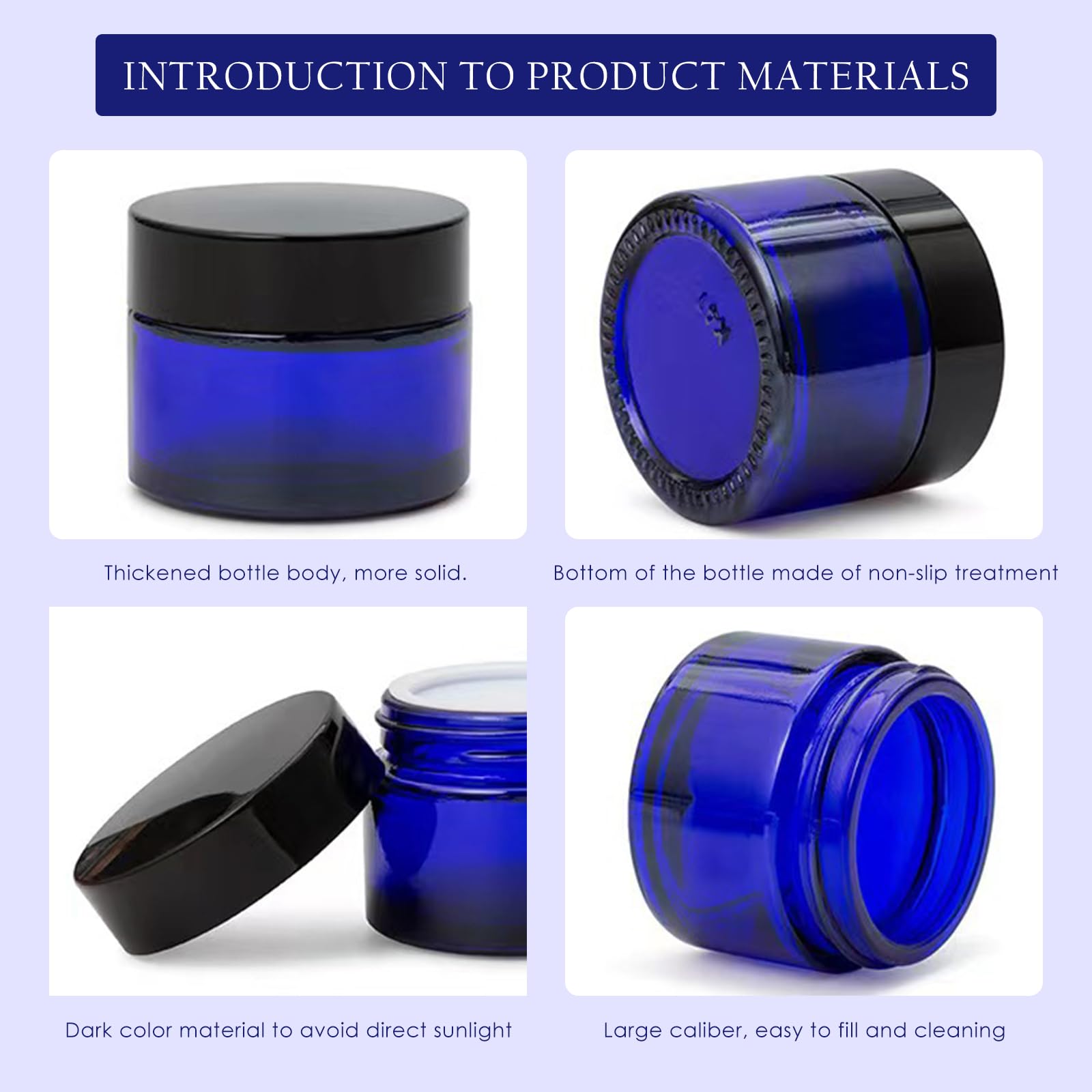 Lil Ray 1 Oz Round Cobalt Blue Glass Jar With Inner Liners And Black Lid (12Pcs)