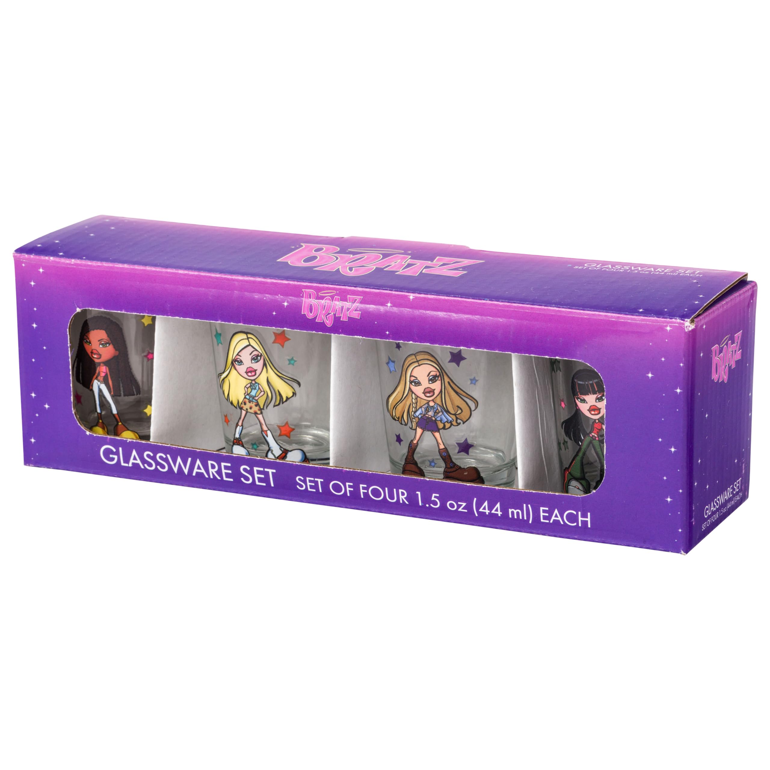 Silver Buffalo Bratz Dolls Fashionista Stars Featuring Jade, Yasmin, Cloe, And Sasha 4 Pack Mini Glasses, 1.5 Ounces