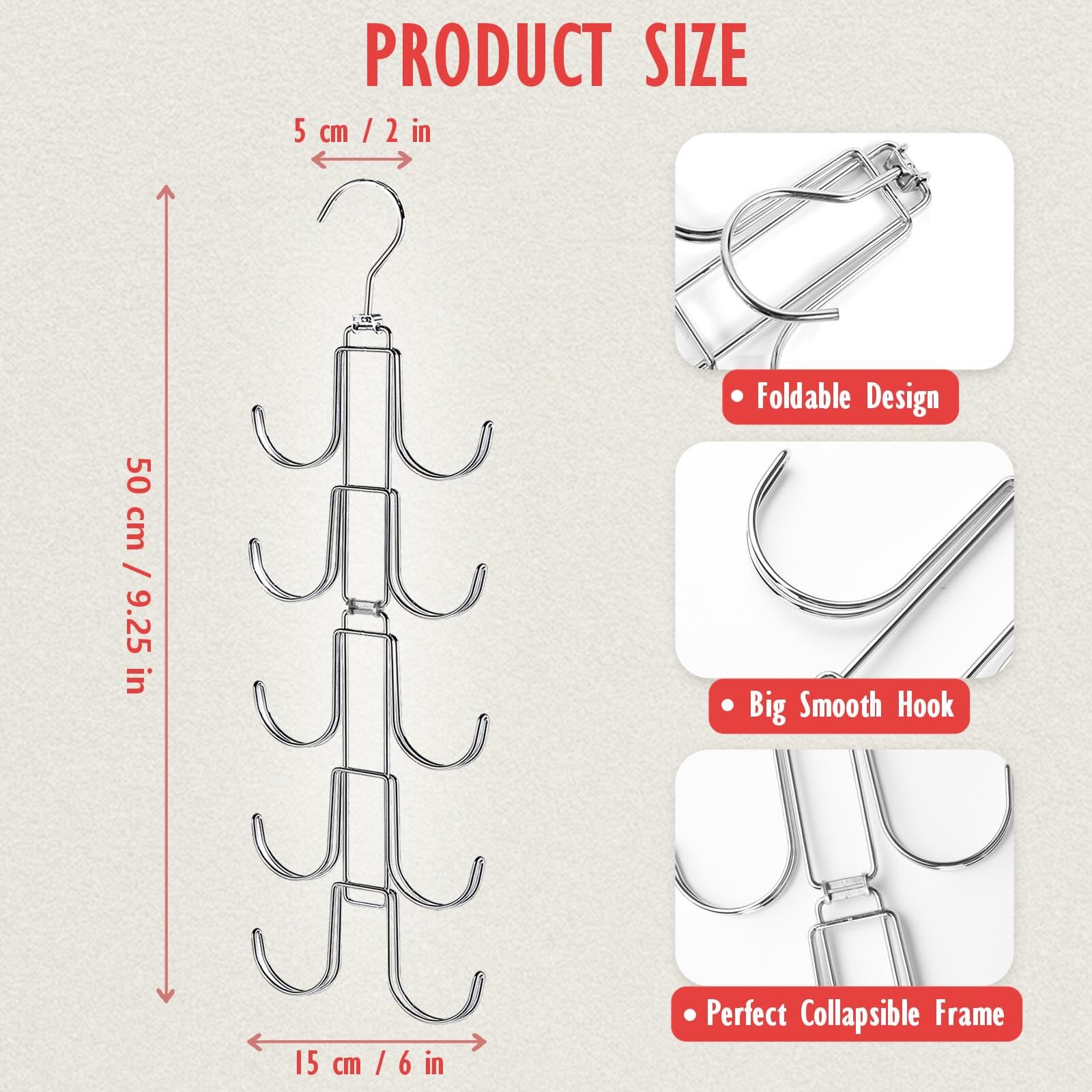 Generic Purse Organizer - Upgraded Metal Hanger with 10 Hooks, 360° Rotation, Silver, Model 0020240430001, Space-Saving Design