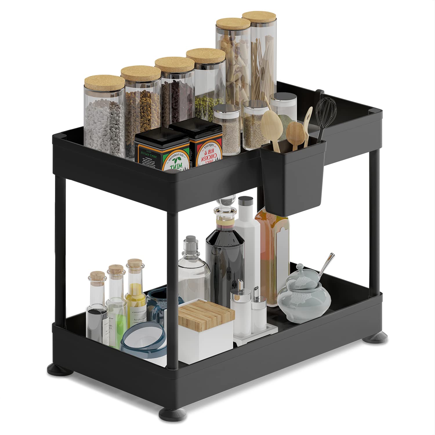 Under Sink Organizers and Storage | Bathroom Cabinet Organizer, Sink Shelf with Utility Hooks and Side Caddy for Under Cabinet S
