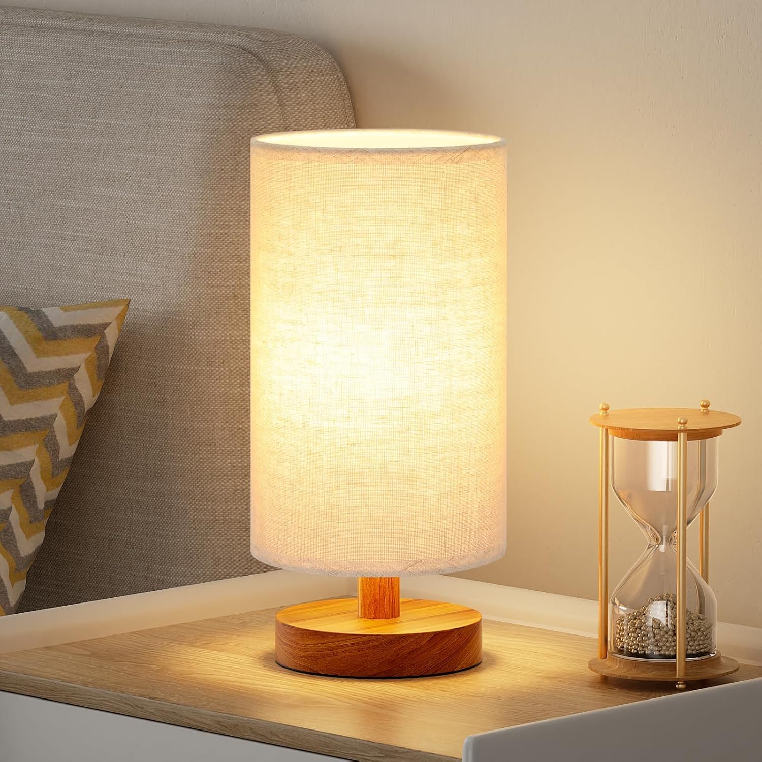 Desidiya Wooden Led Table Lamp For Living Room Bedroom Bedside Lamp Linen Shade Mini Desk Lamp Nightstand Lamps For Bedroom, Liv