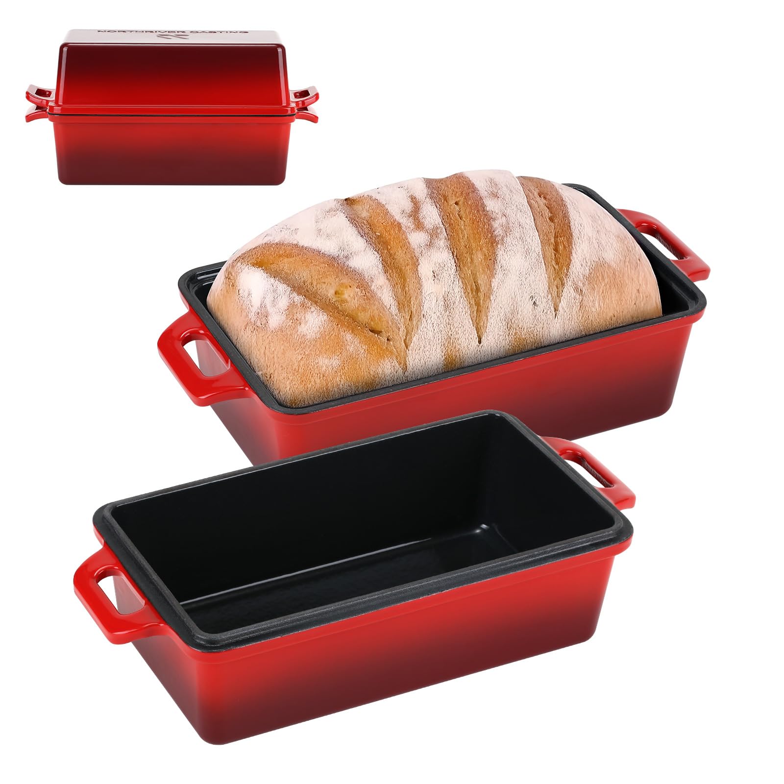 Northriver Casting 9x5 Inch Enameled Cast Iron Loaf Pan with Lid, Perfect Bread Baking Pan | Even Heat Distribution for Homemade