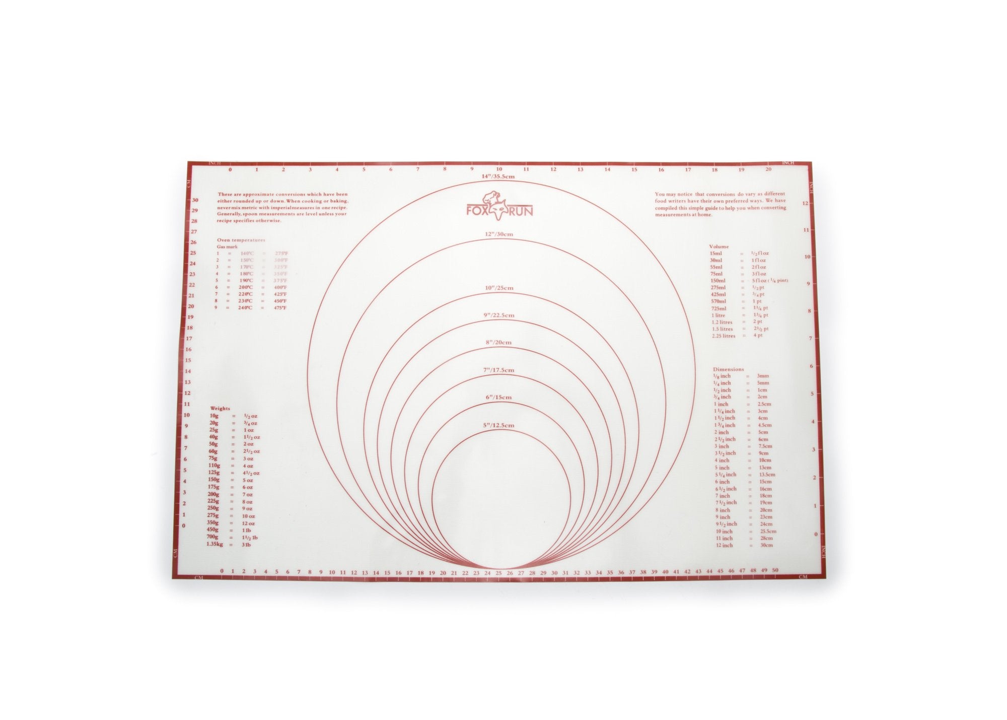 Fox Run Pastry/Baking Mat With Measurements, Silicone