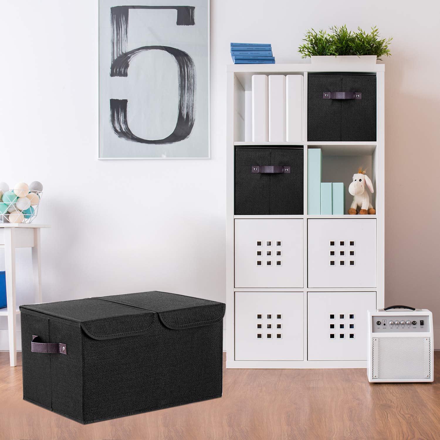 Senbowe Larger Storage Cubes [4-Pack] 33 Quart Linen Fabric Foldable Collapsible Storage Cube Bin Organizer Basket With Lid, Han