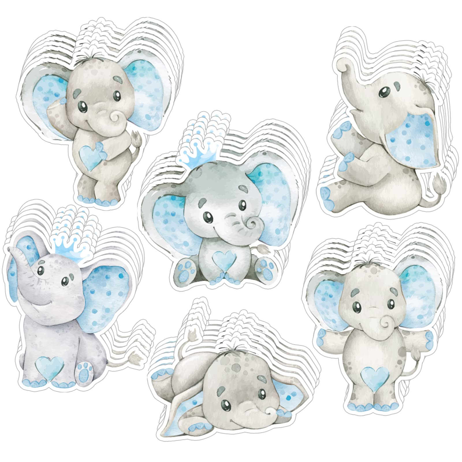 Tatuo Elephant Cutouts 36 Pcs Elephant Theme Baby Shower Decorations Cute Blue Elephant Cutouts for Baby Shower, Birthday Party,