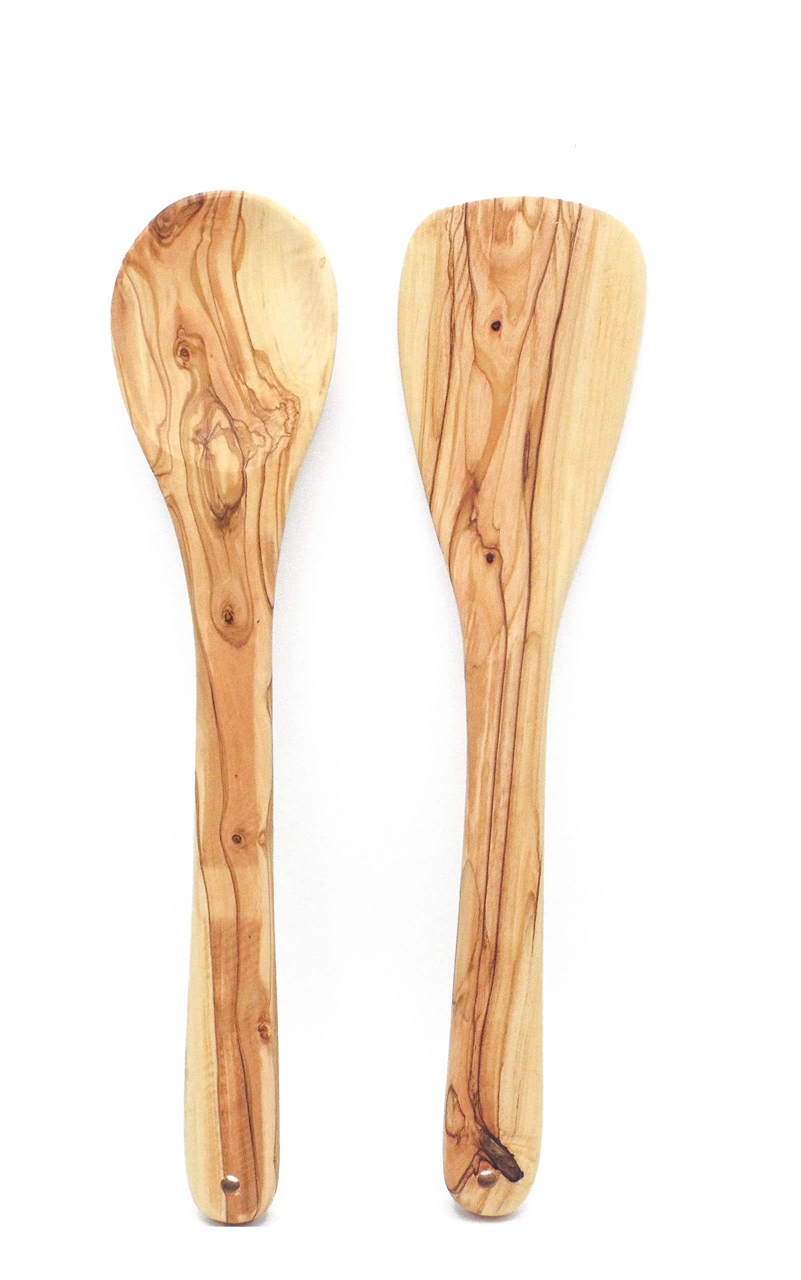 Olive Wood Spoon & Curved Spatula (12 Inch Set Of 2 Pieces), Wooden Utensils, Turner/Spatula/Spoon For Every Day Cooking, From B