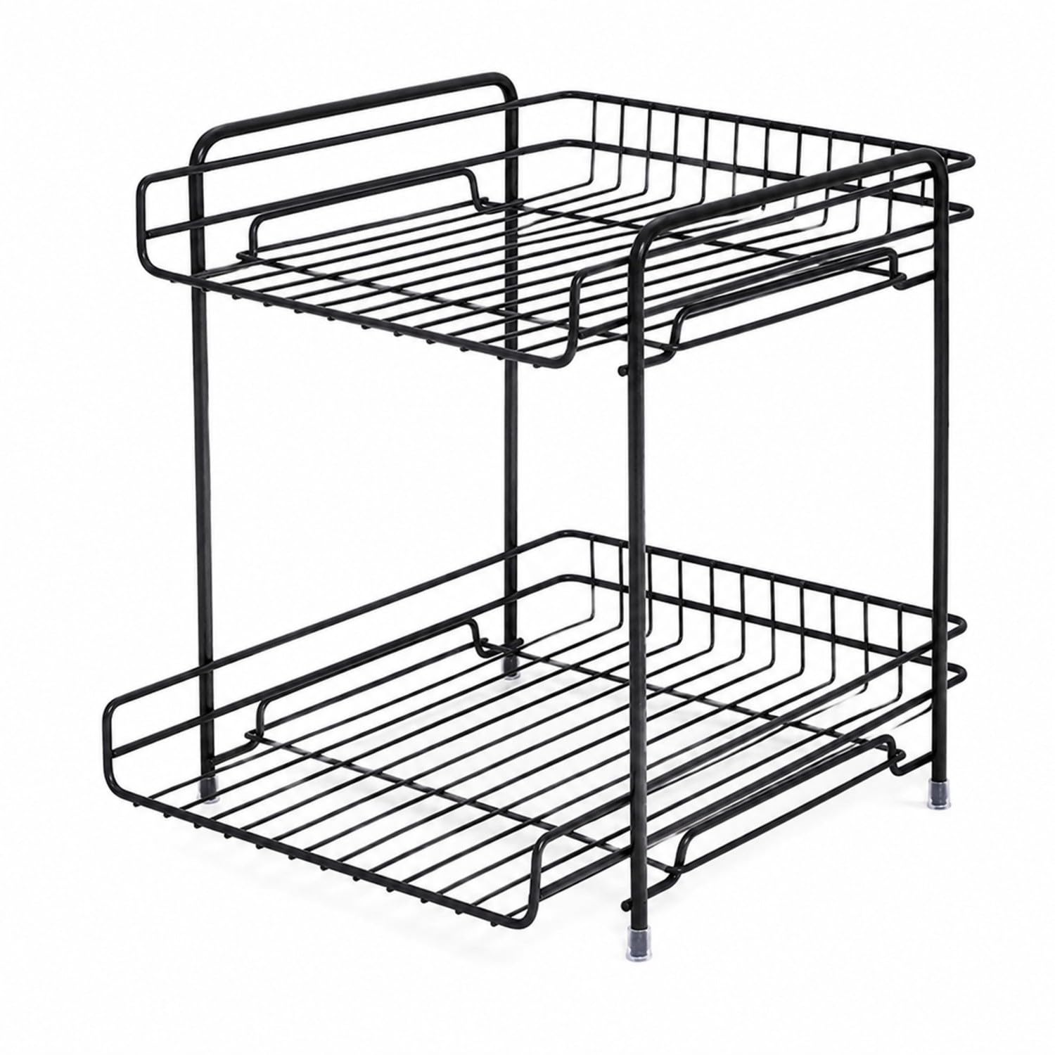 Marqo 2 Tier Steel MultiFunctional Countertop Cabinet Organizer | Black Metal Kitchen Storage Rack  21X28X30 Cm