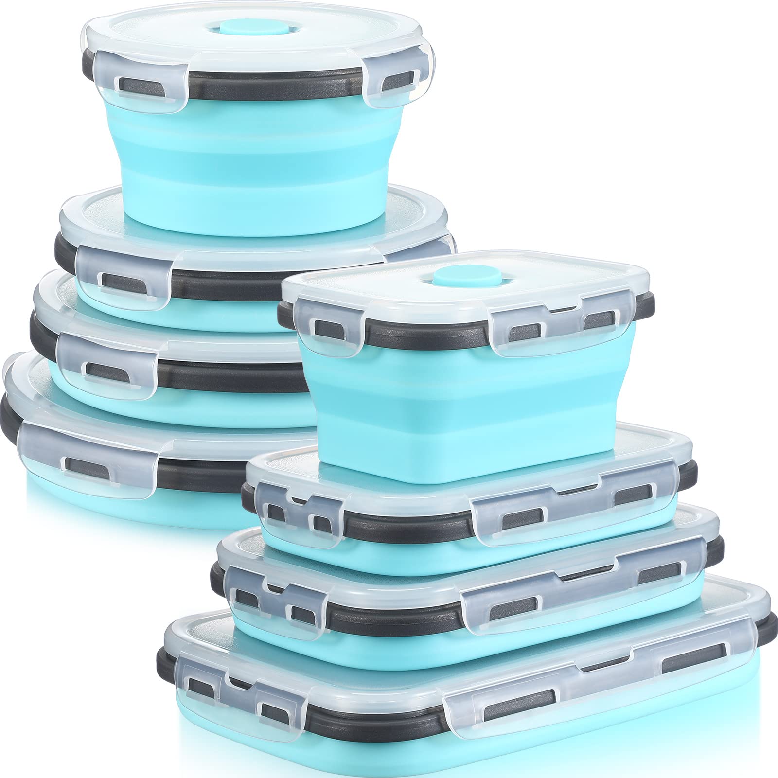 8 Pieces Collapsible Food Storage Containers Foldable Silicone Lunch Containers With Lids, 4 Pcs Silicone Rectangle Collapsible
