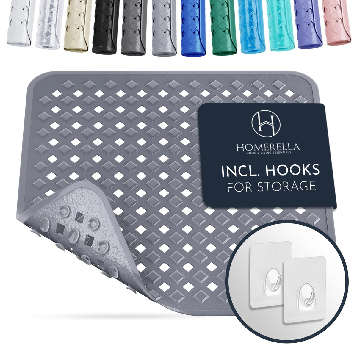 Homerella Anti Slip Shower Mat | Anti Mold Non Slip Bathtub Mat For Inside Shower | Square Floor Shower Mat 21 X 21 Inch With Su