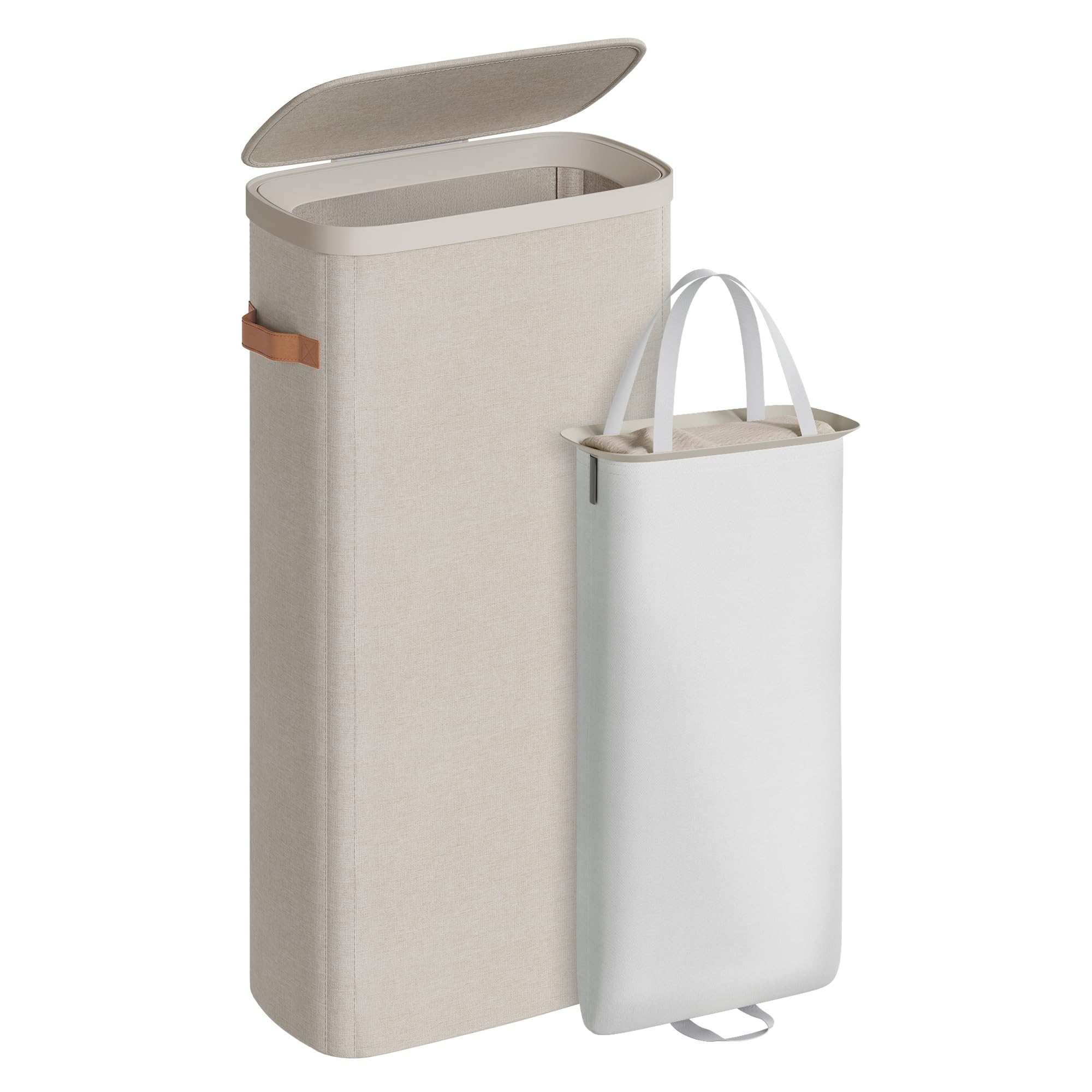 SONGMICS Laundry Basket, 17.2 Gal. Laundry Hamper, Easy Assembly, with Lid and Handles, Removable Liner, 15.4 x 8.7 x 29.5 Inche