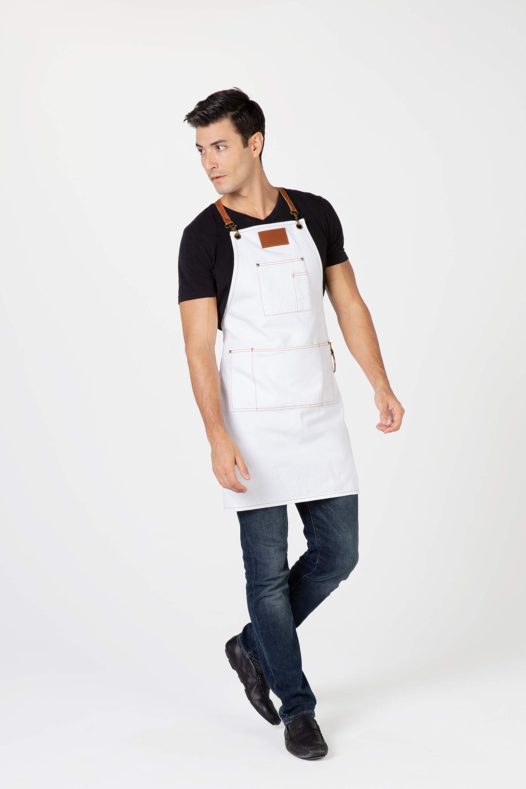 Betty Dain Brooklyn Denim, Cotton-Blend Apron, Adjustable Leather Straps, Front Pockets With Ample Storage, Machine Washable, On