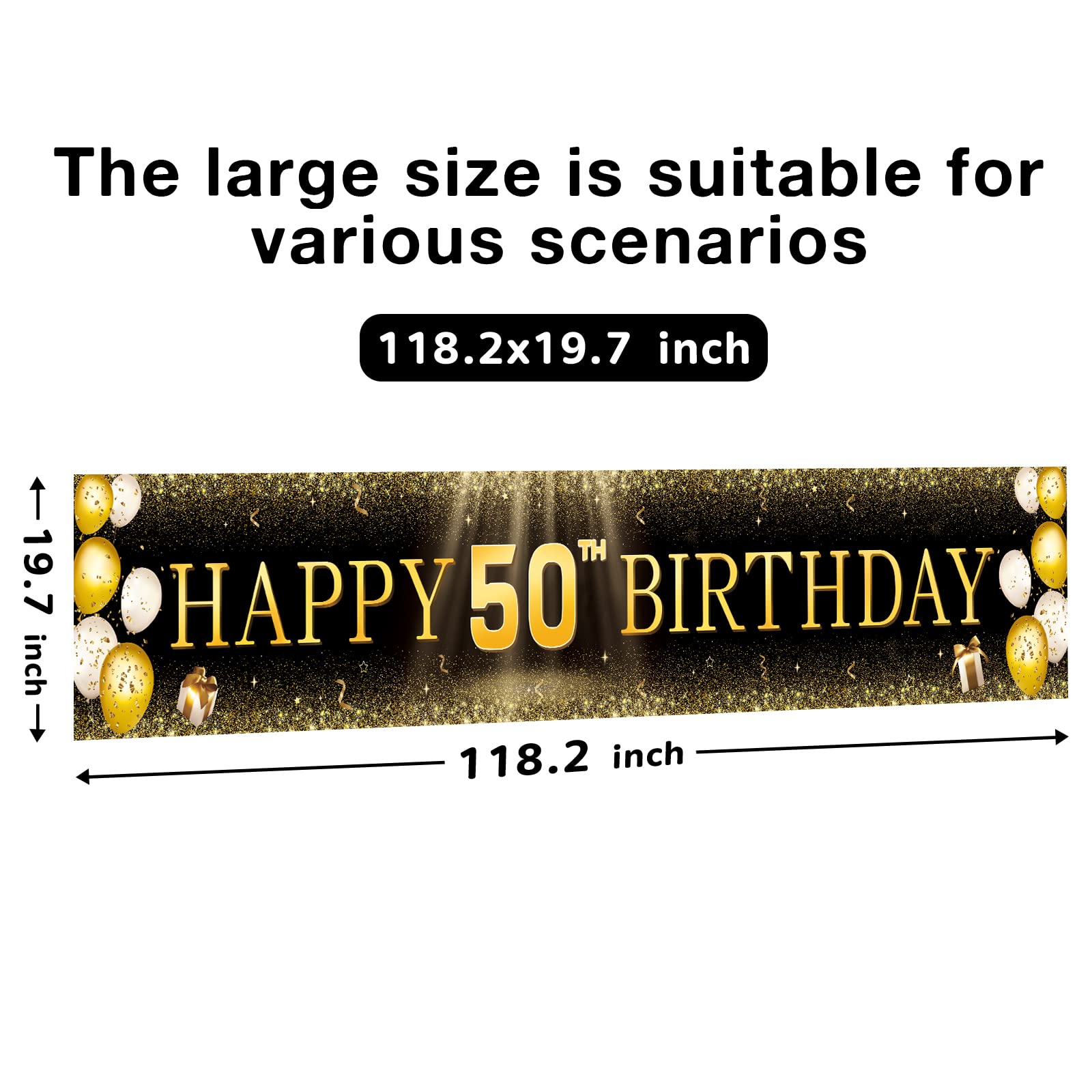 Tzss 50Th Birthday Decorations For Men Women, Black And Gold Happy 50Th Birthday Banner Yard Signs, 50Th Birthday Indoor Outdoor