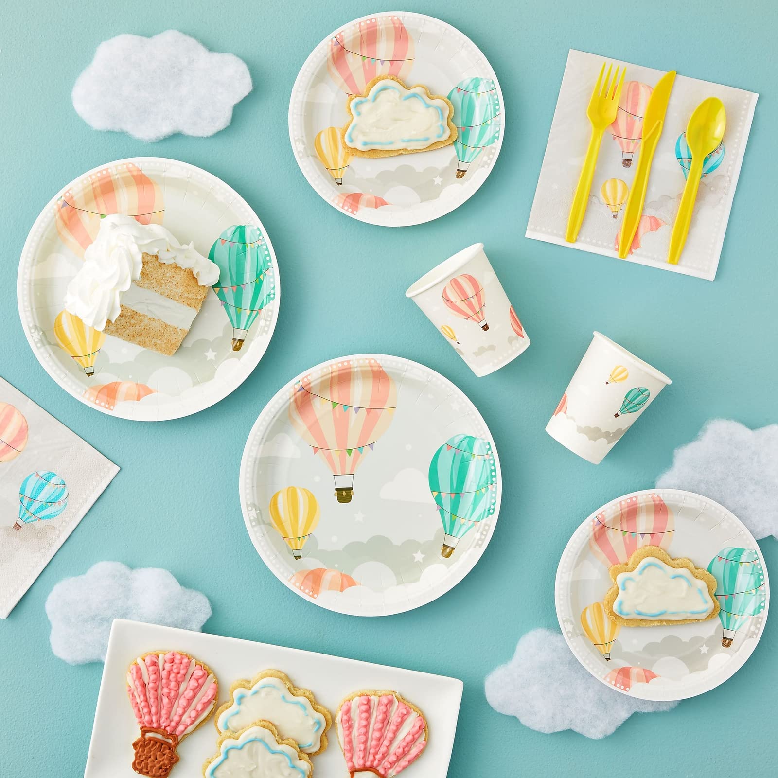 Sparkle And Bash 168-Piece Hot Air Balloon Party Decorations For Baby Shower, Birthday Party, Disposable Dinnerware Set With Pap
