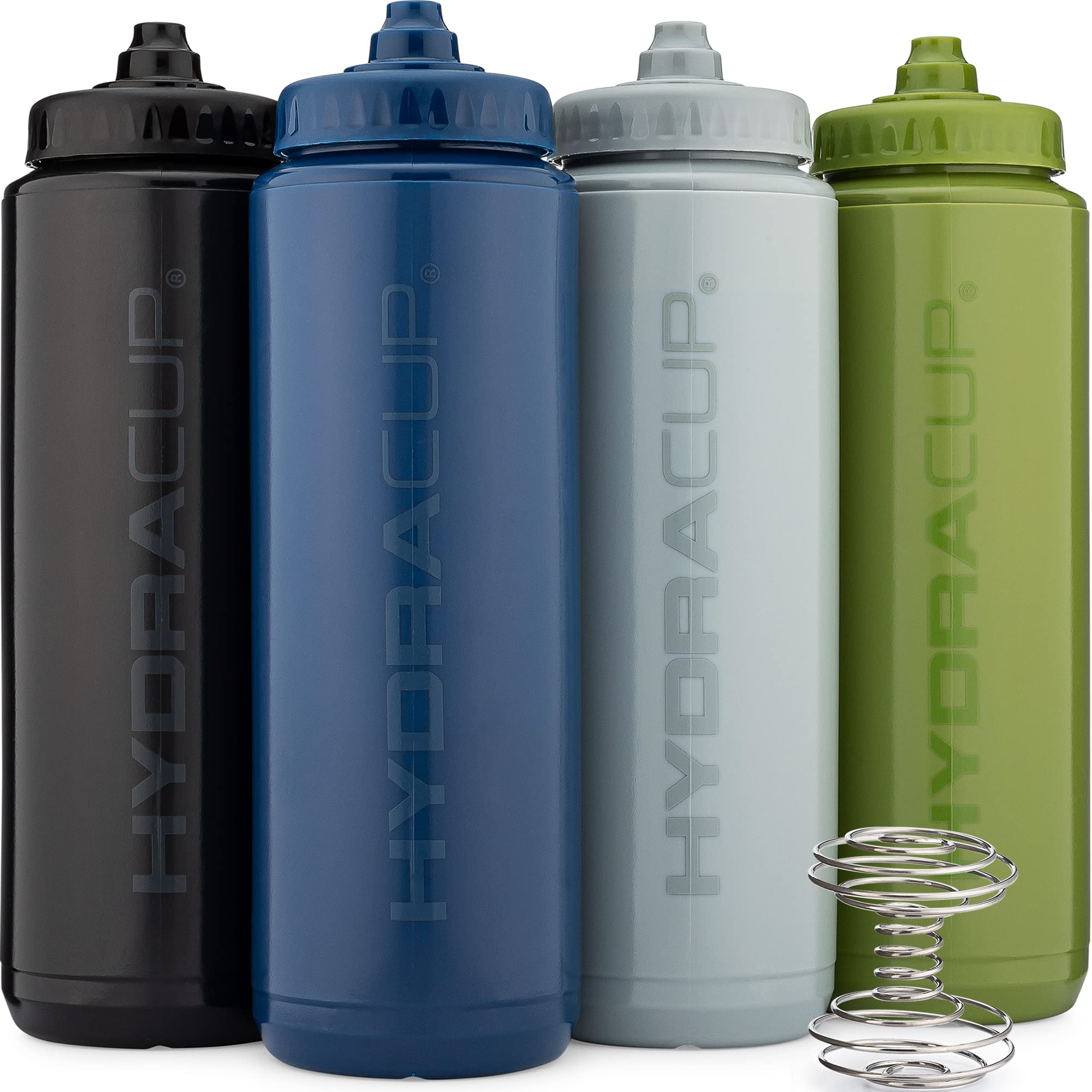 Hydra Cup Sport [4 Pack] 32 Oz Squeeze Water Bottles, Fast Flow Sports Water Bottle With Ball Blender Whisk, Bike & Cycling Wate