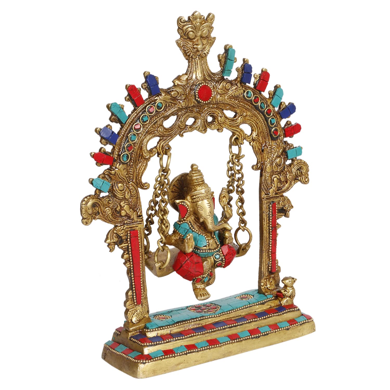 Artvarko Brass Ganesh Jhula Swing Idol Kirtimukha Ganesha Swing Statue Ganpati Bappa Jhoola Murti Home Decor Entrance Gift 10 In