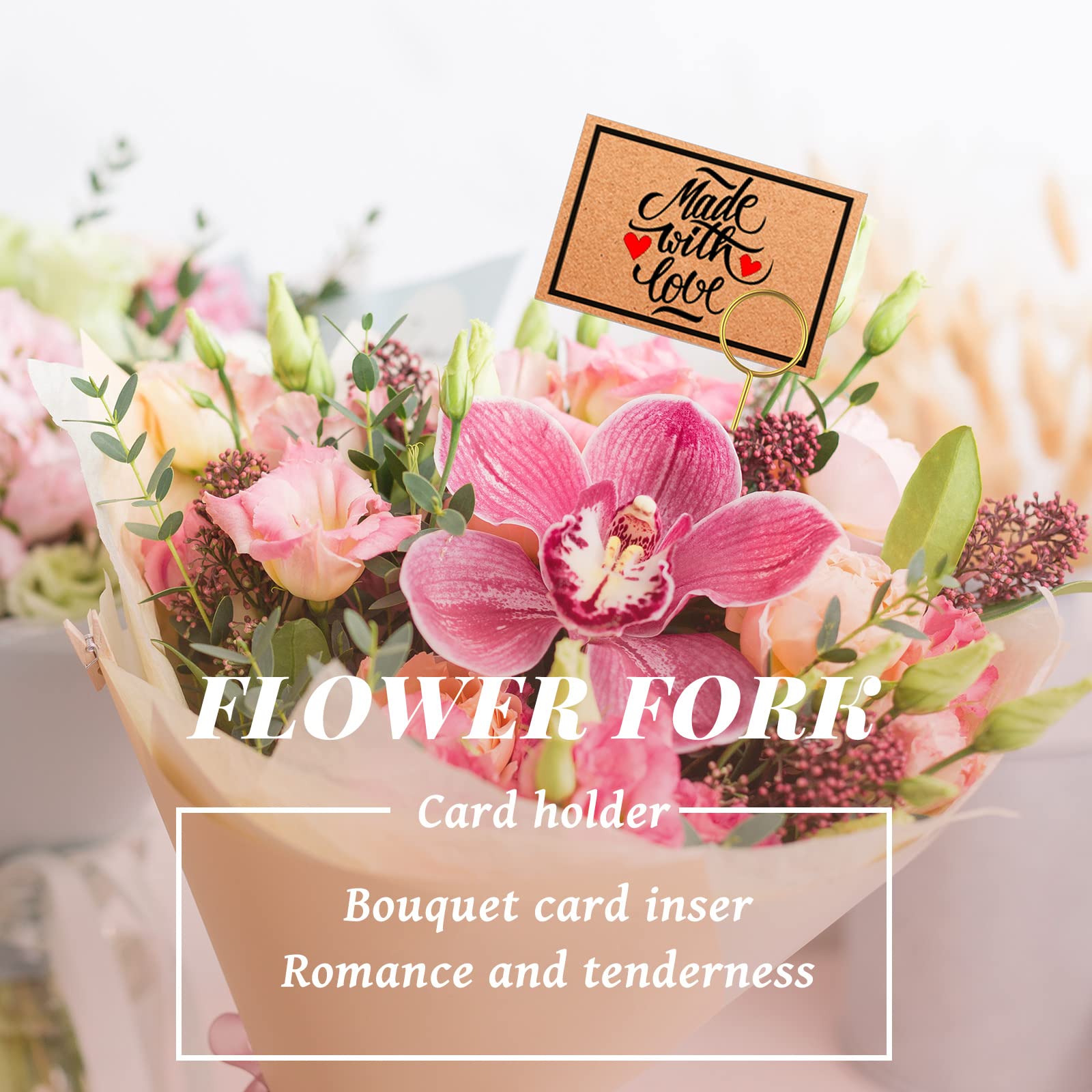 60 Pcs Metal Wire Floral Place Card Holder 11.81 Inches Round Gold Photo Clip Floral Card Holder Picks Flower Ring Loop Card Hol