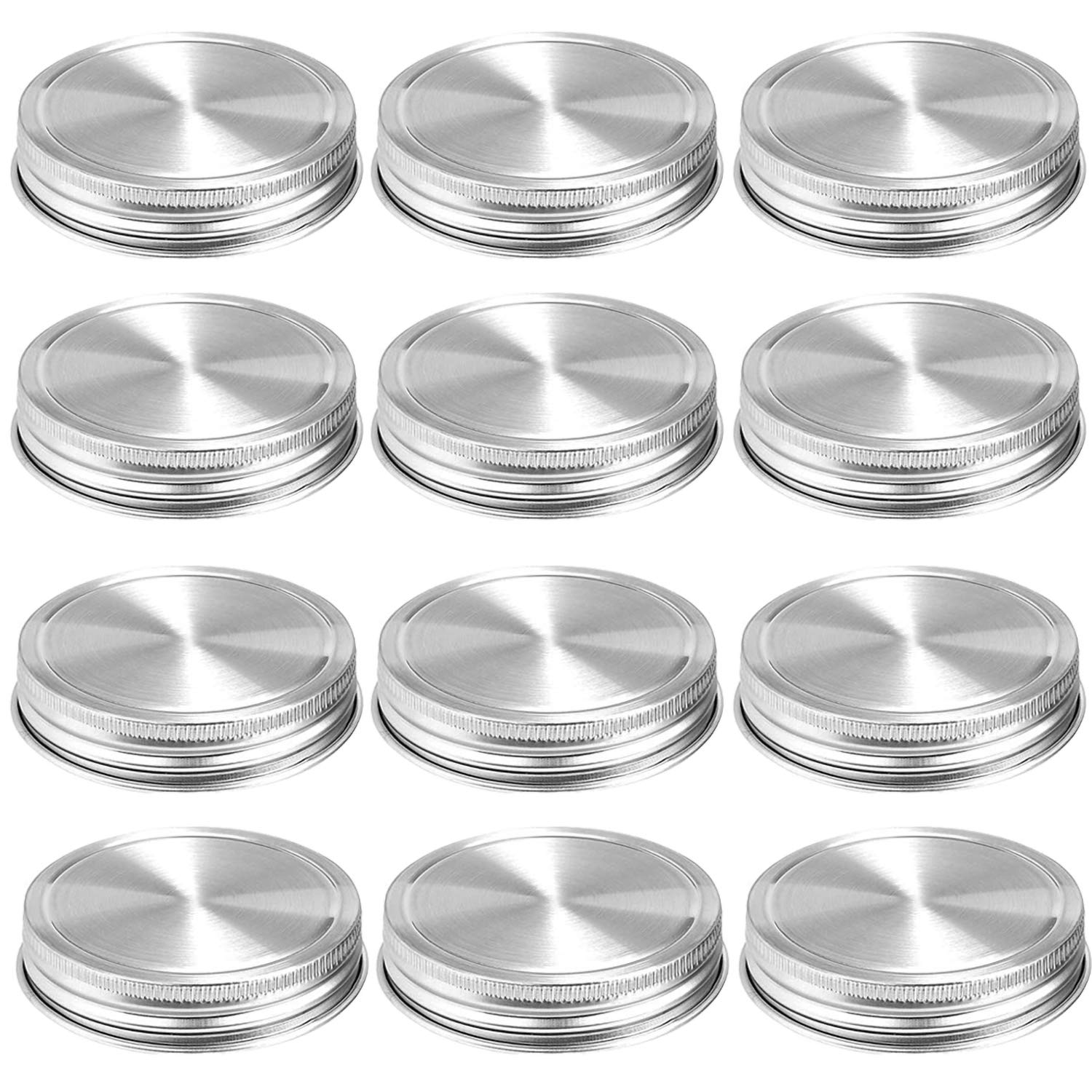 Stainless Steel Mason Jar Lids,12 Pack Polished Surface,Reusable And Leak Proof,Storage Caps With Silicone Seals For Regular Mou