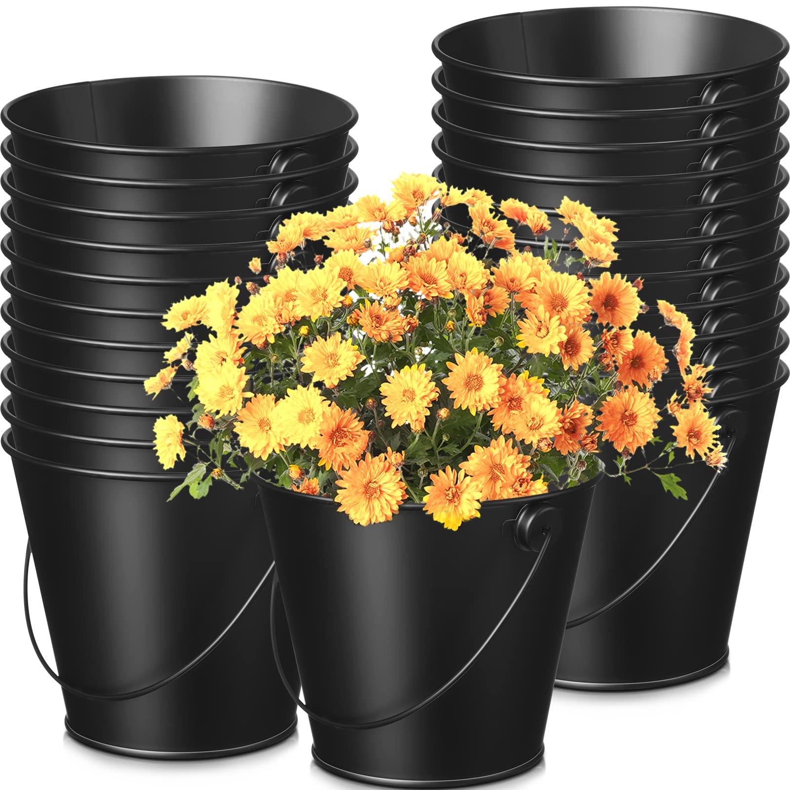 24 Packs Metal Buckets With Handle 4.1 X 4.7 Inch Small Iron Pail, Black Bucket Bulk Small Bucket Mini Toy Container Flower Pot