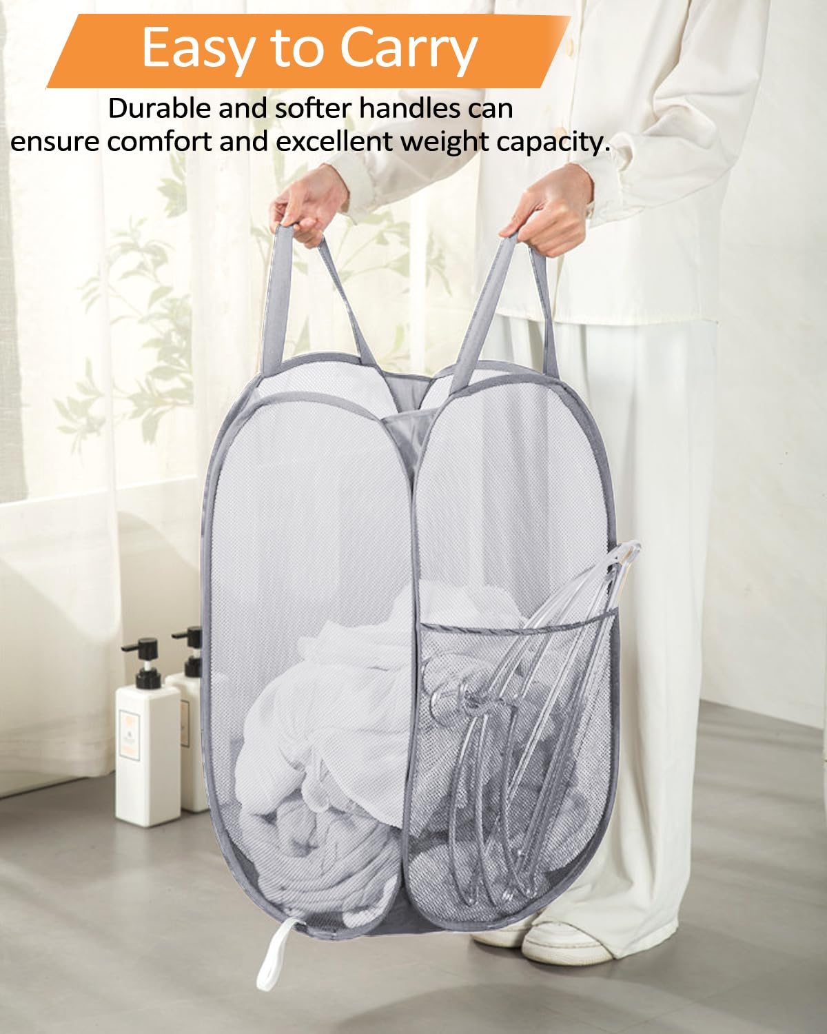 Durable Collapsible Laundry Baskets, Foldable Laundry Hamper With Side Pocket, Tear-Resistant Clothes Hampers For Bathroom, Laun