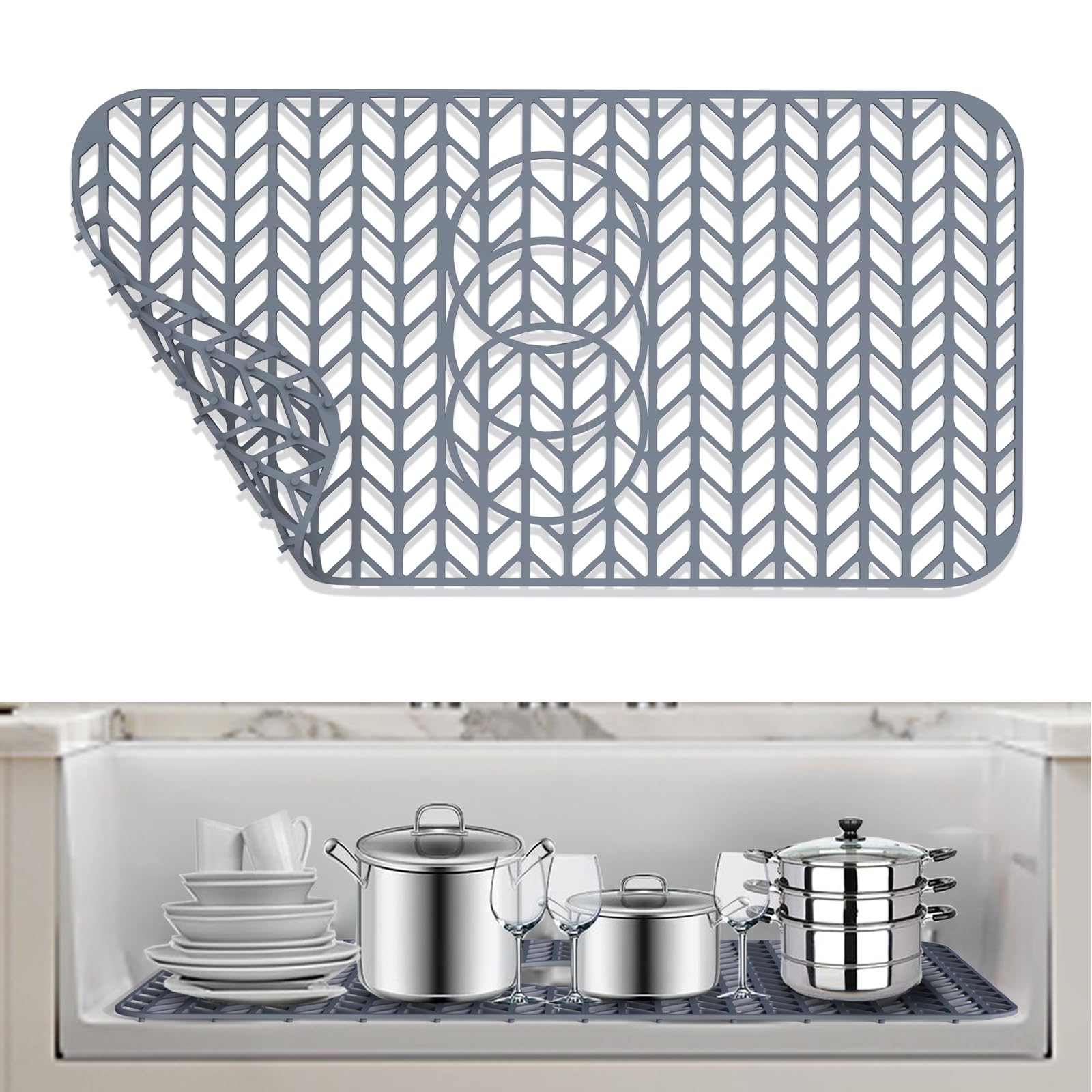 Awoke Sink Protectors For Kitchen Sink - 24''X 12.5'' Sink Mat - Heat Resistant Easy-Clean Silicone Sink Mat - For Protection Of