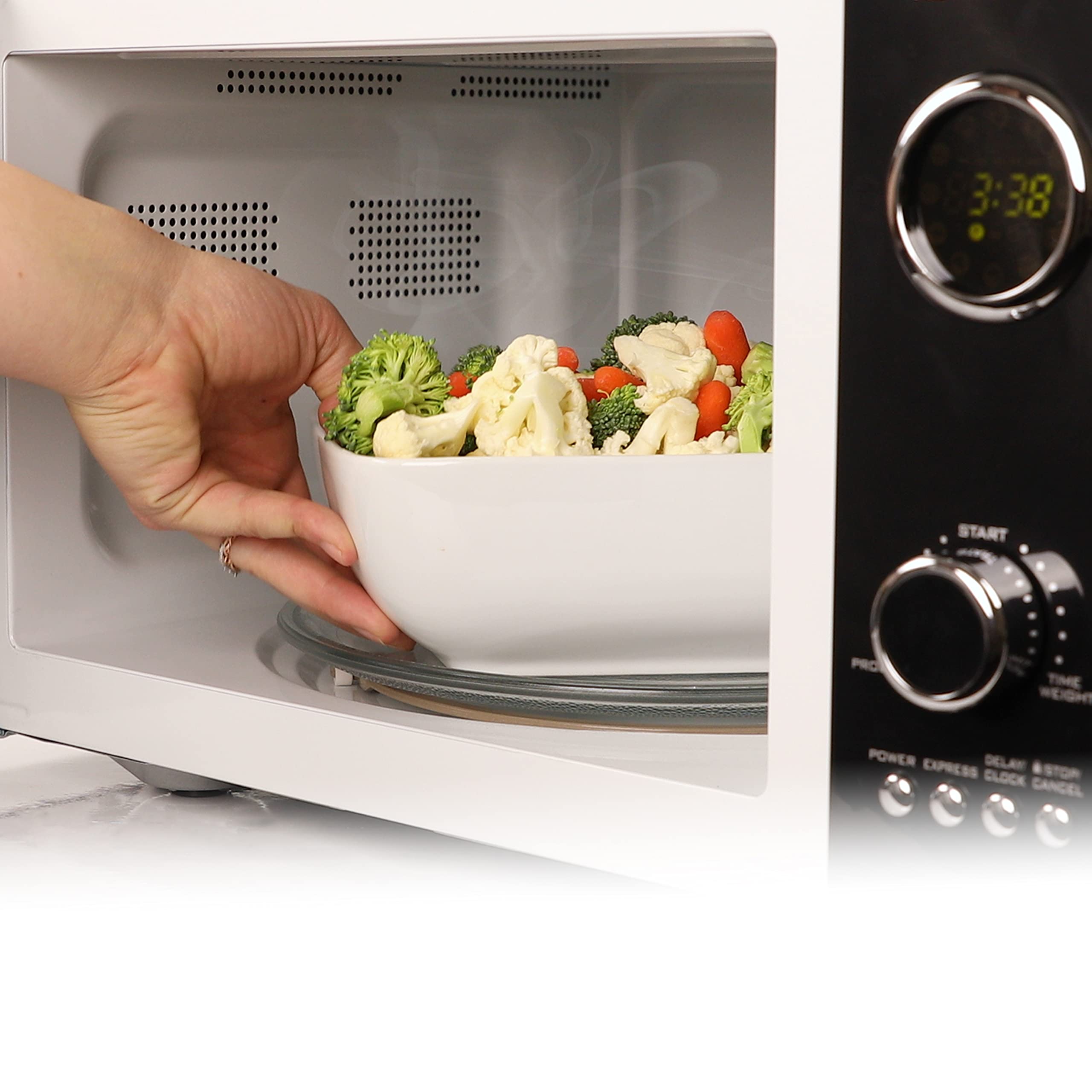 Nostalgia Rmo4Bk Retro 0.9 Cubic Foot 800-Watt Countertop Microwave Oven, 5 Power Levels And 12 Cook Settings, Led Display, Jet