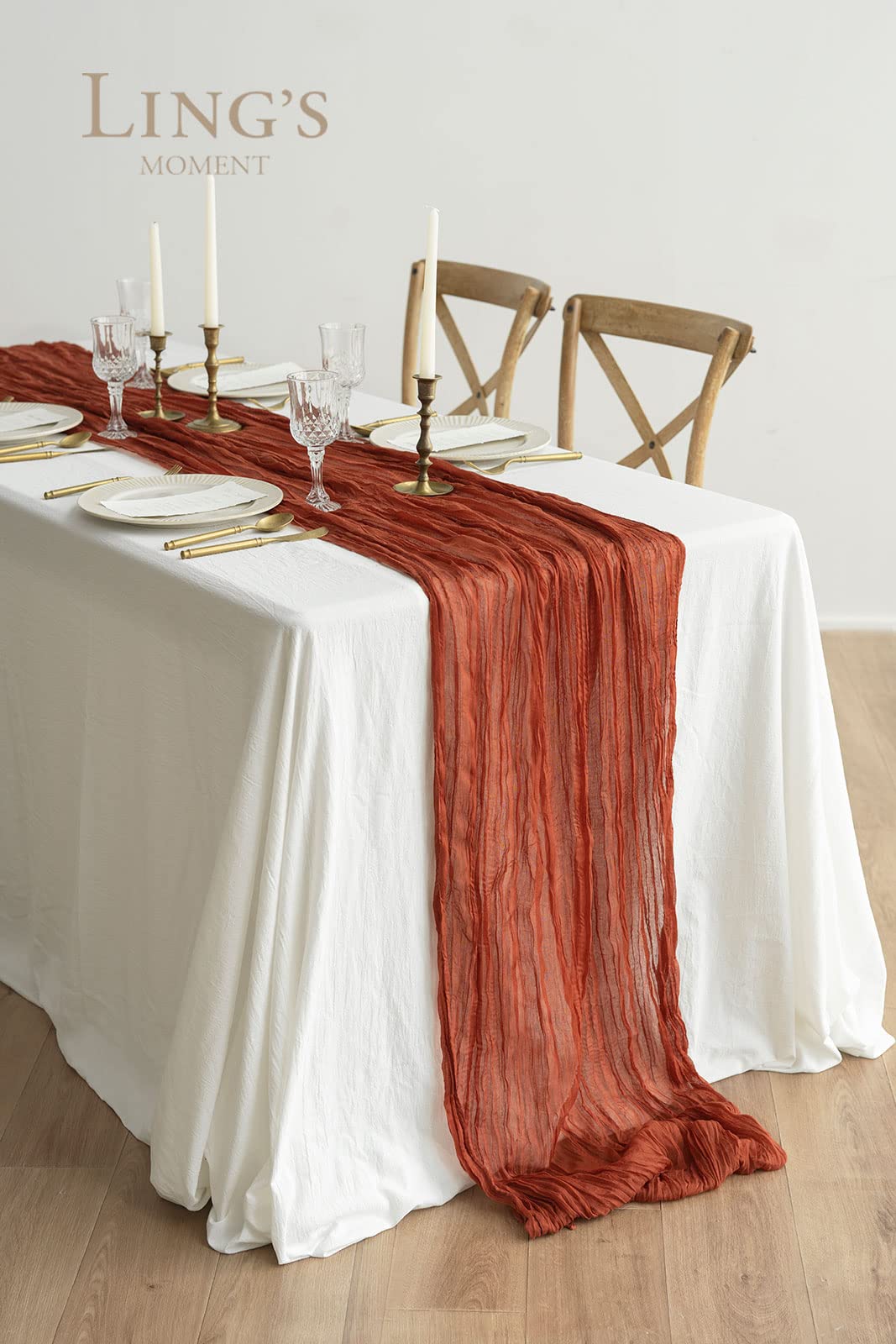 Ling 'S Moment 14Ft X 35 '' Wide Terracotta Gauze Semi-Sheer Cheesecloth Table Runner Tablecloth For Wedding Party Bridal Shower