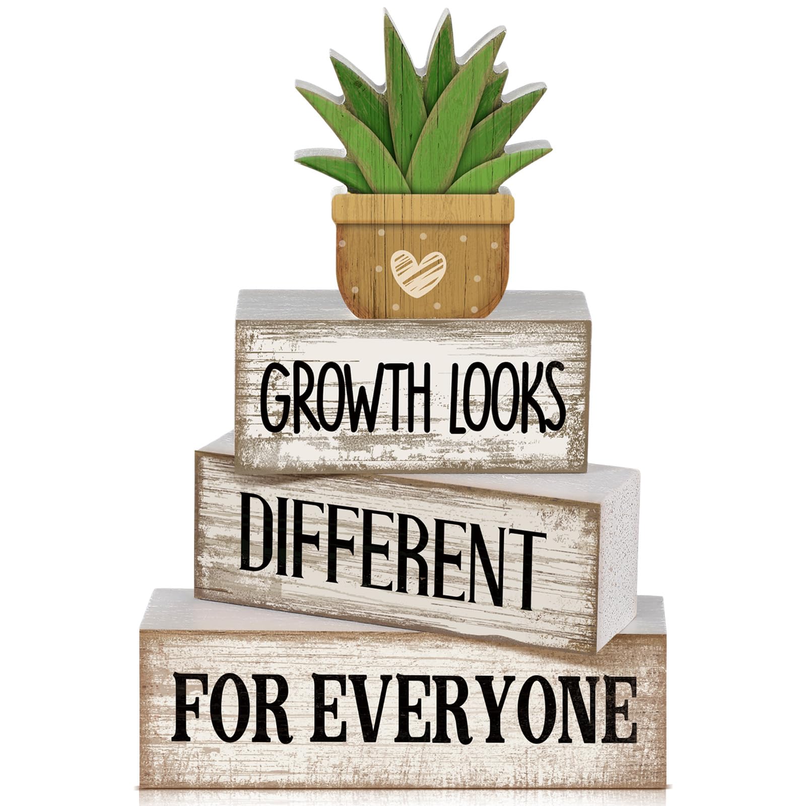 Lineshading 4 Pcs Inspirational Farmhouse Table Decor Growth Looks Different for Everyone Rustic Stacked Wooden Block Signs with