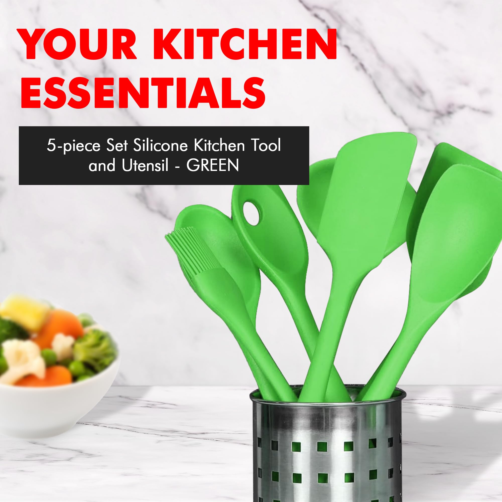 Chef Craft Premium Silicone Kitchen Tool And Utensil Set, 5 Piece, Green
