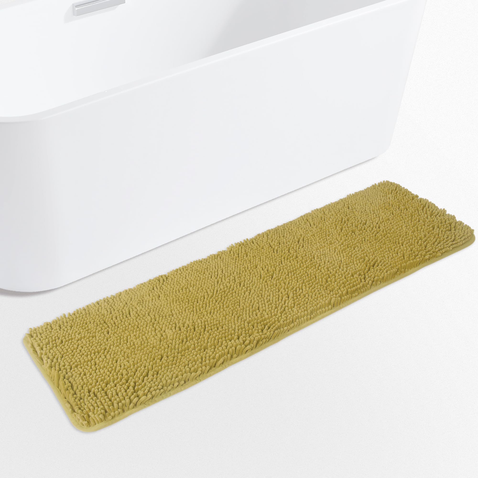 Yeaban Mustard 47 X 17 Bathroom Rug - Thick Chenille Bath Mats | Absorbent And Washable Bath Rug Non-Slip, Plush And Soft Rugs F