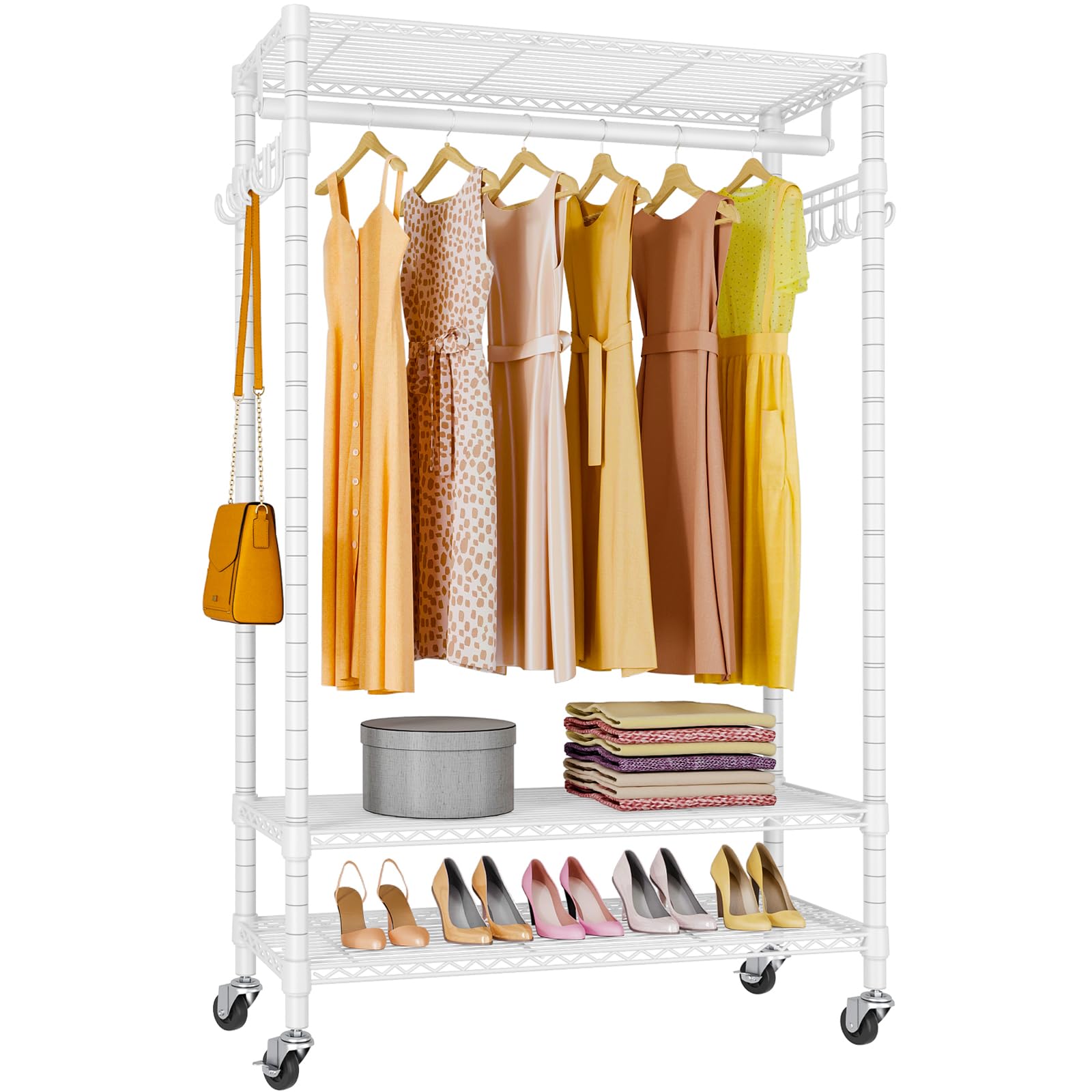 Vipek R1 Rolling Clothing Rack Heavy Duty Garment Rack For Hanging Clothes, Portable Closet Wardrobe With Wheels And Side Hooks,