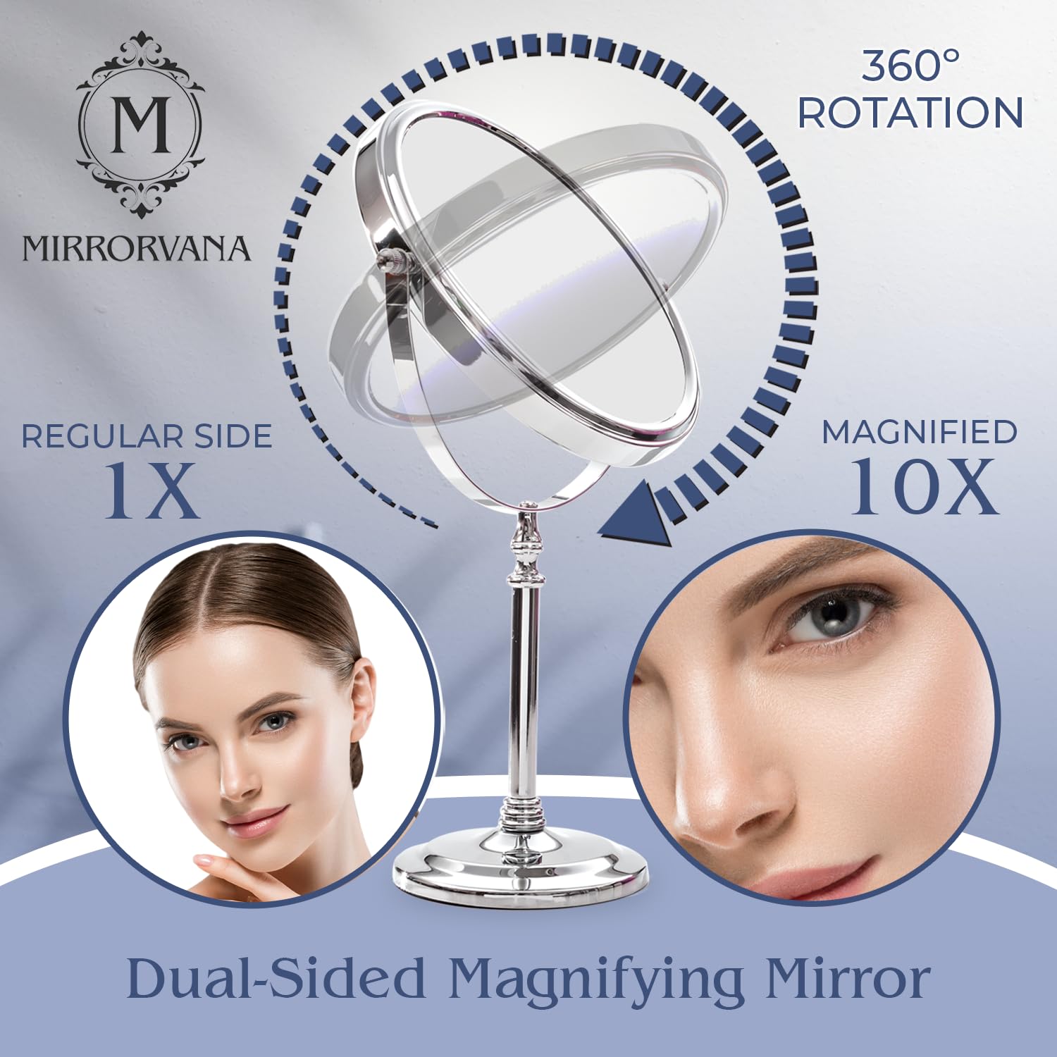 MIRRORVANA Large Double Sided 10X and 1X Magnifying Makeup Mirror with Stand in Gift Box  15? Tall and 8? Wide
