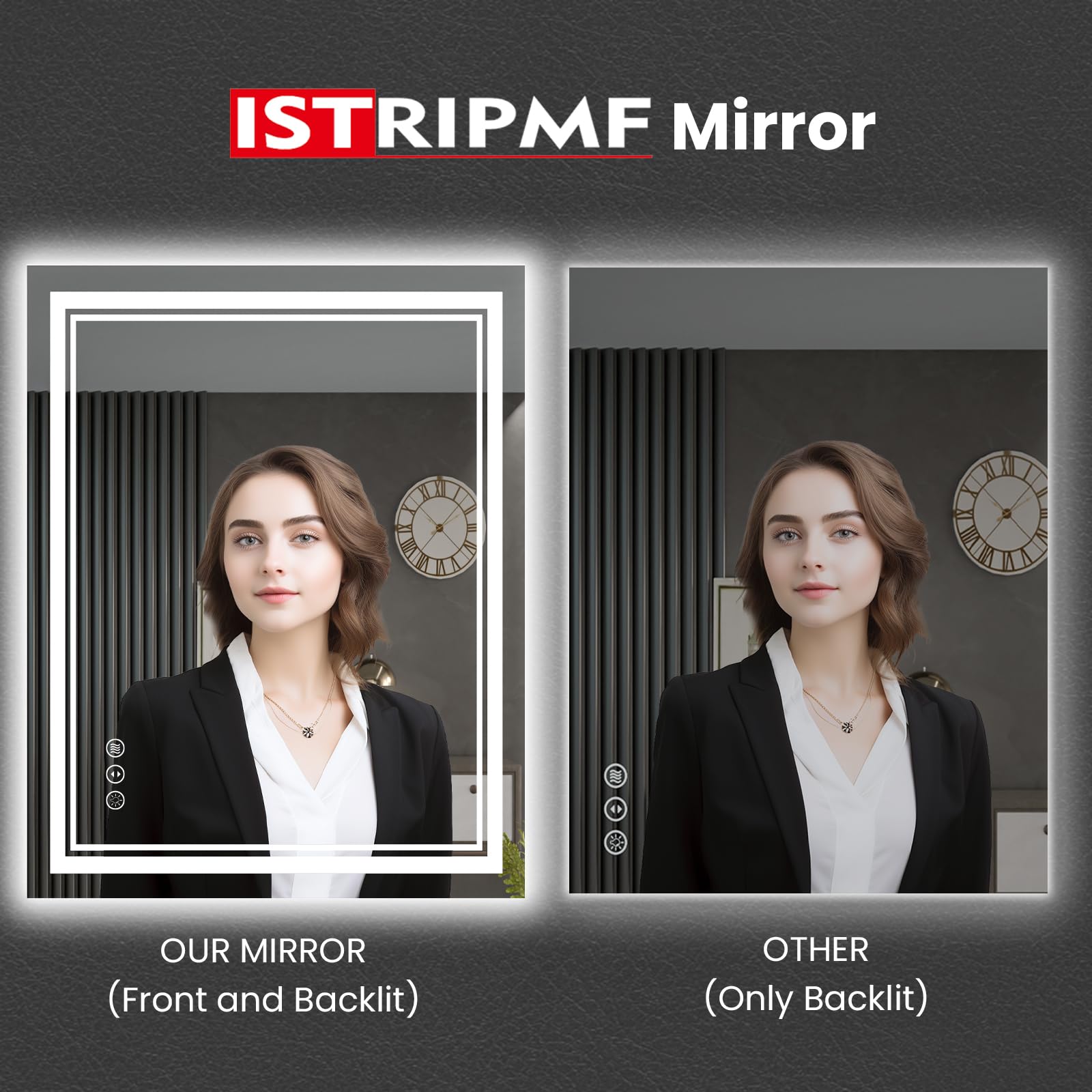Istripmf 24 X 28 Inch Led Bathroom Mirror, Front Light And Backlit Anti-Fog Dimmable Memory Lighted Vanity Mirror, Shatterproof