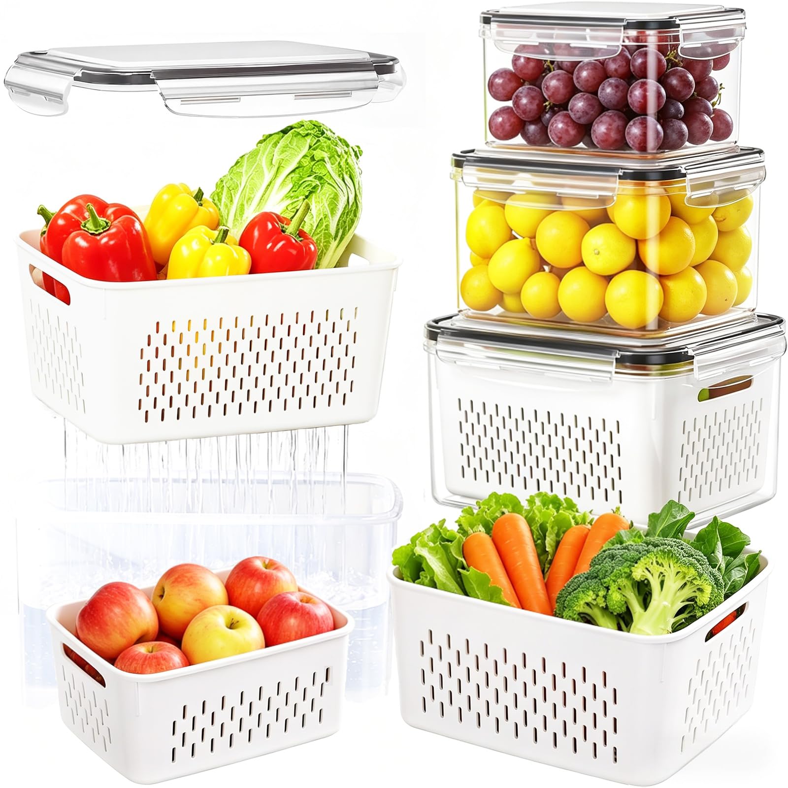 4 Plastic Sealed Freshness Boxes With Removable Filters, Fruits And Salads