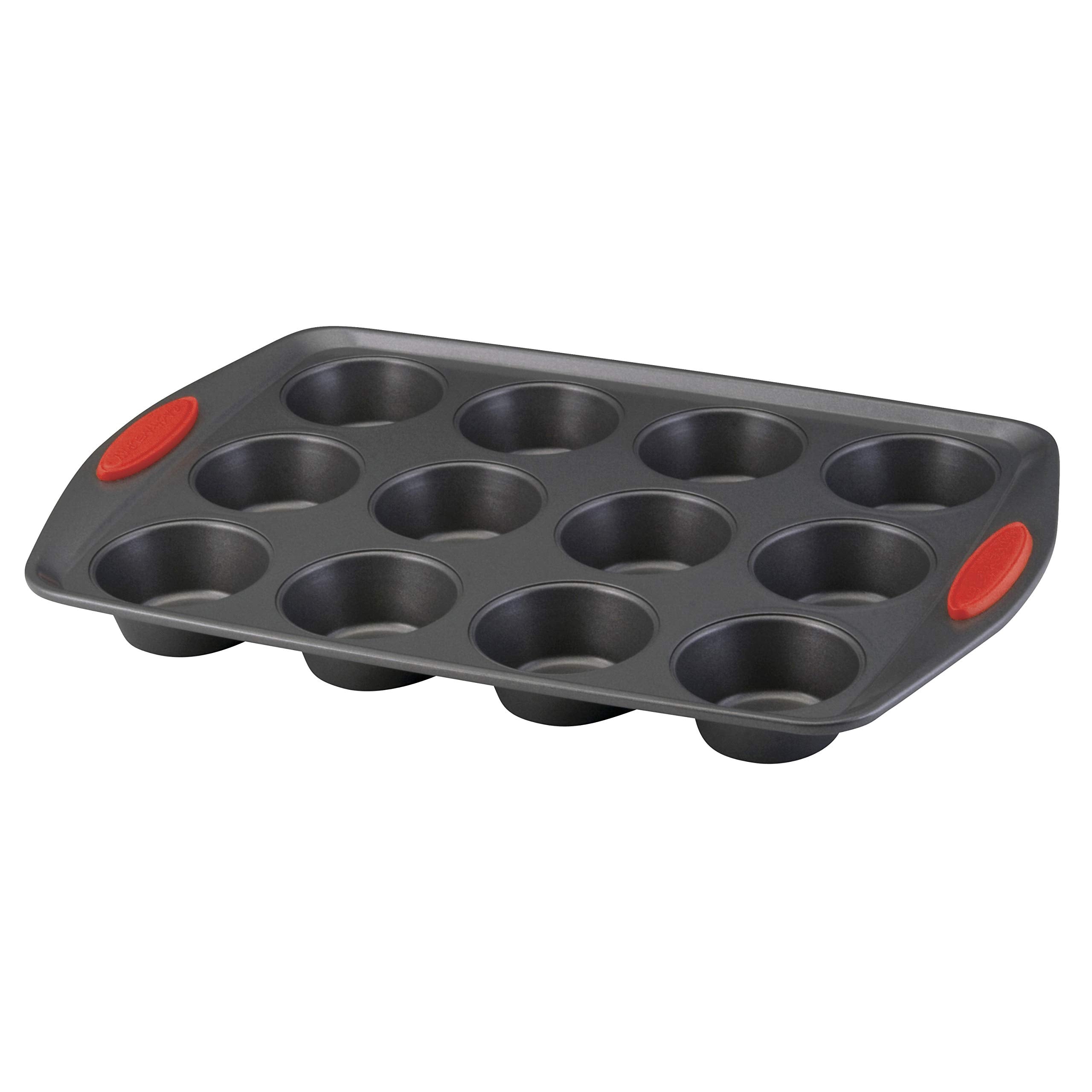 Rachael Ray Yum-O! Nonstick Bakeware 12-Cup Muffin Tin With Grips / Nonstick 12-Cup Cupcake Tin With Grips - 12 Cup, Gray With R