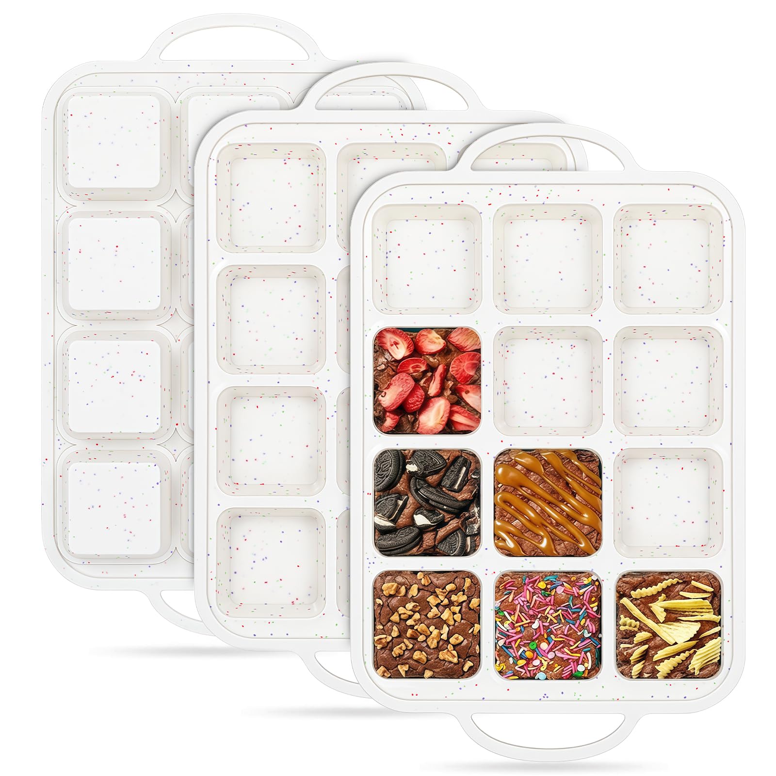 Vinino Silicone Brownie Pans with Dividers, 3 Pack with Metal Frame