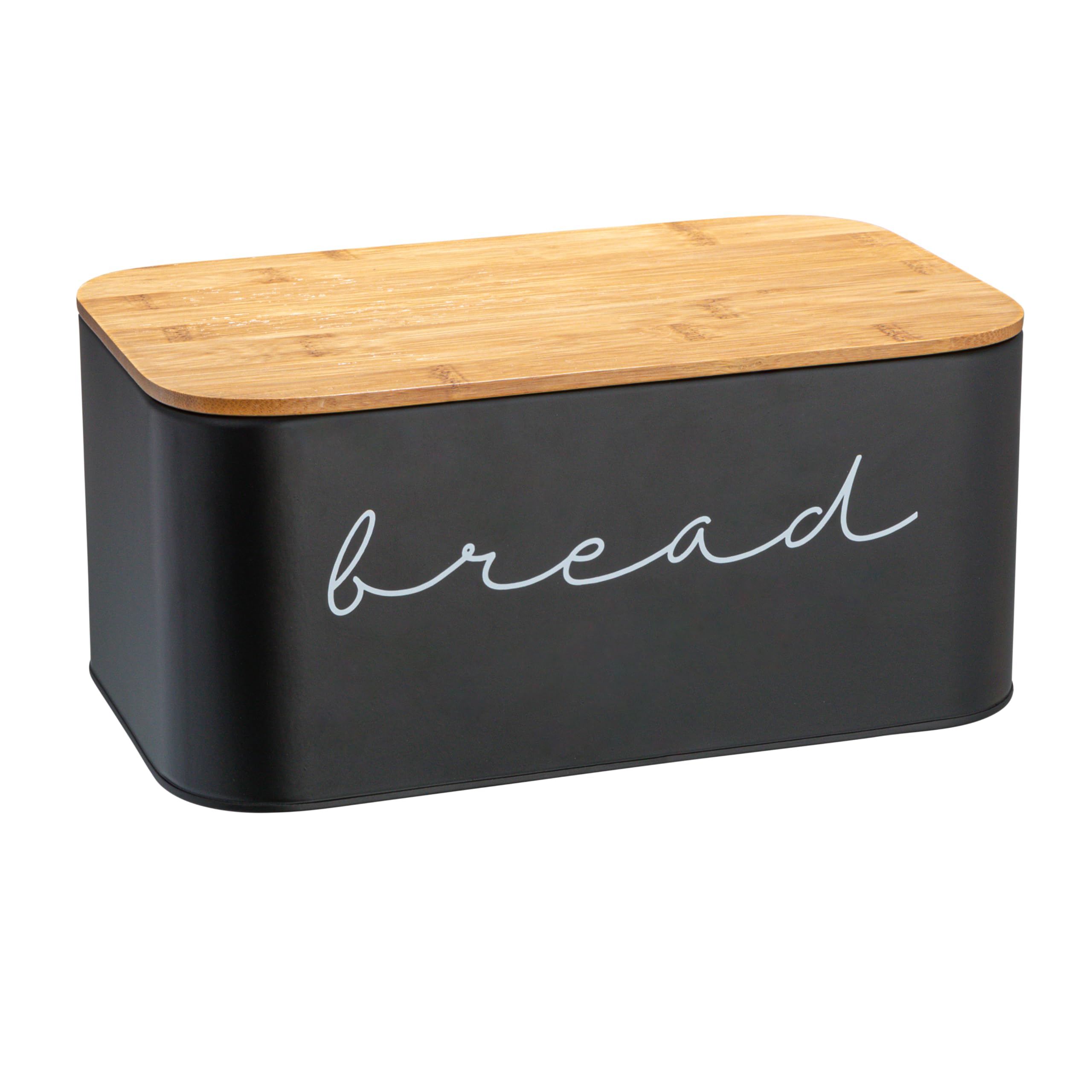 Bloomingville Metal Bin With Bamboo Lid, Black Bread Box, 11.75'' L X 5.25'' W X 7'' H