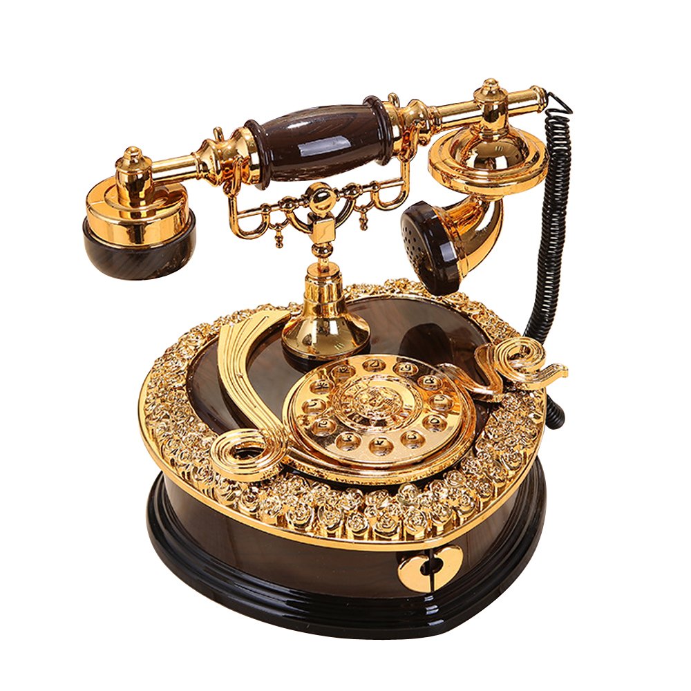 ornerx Heart Shaped Retro Dial Telephone Music Box with Drawer 7.5 x 7 x 6.7