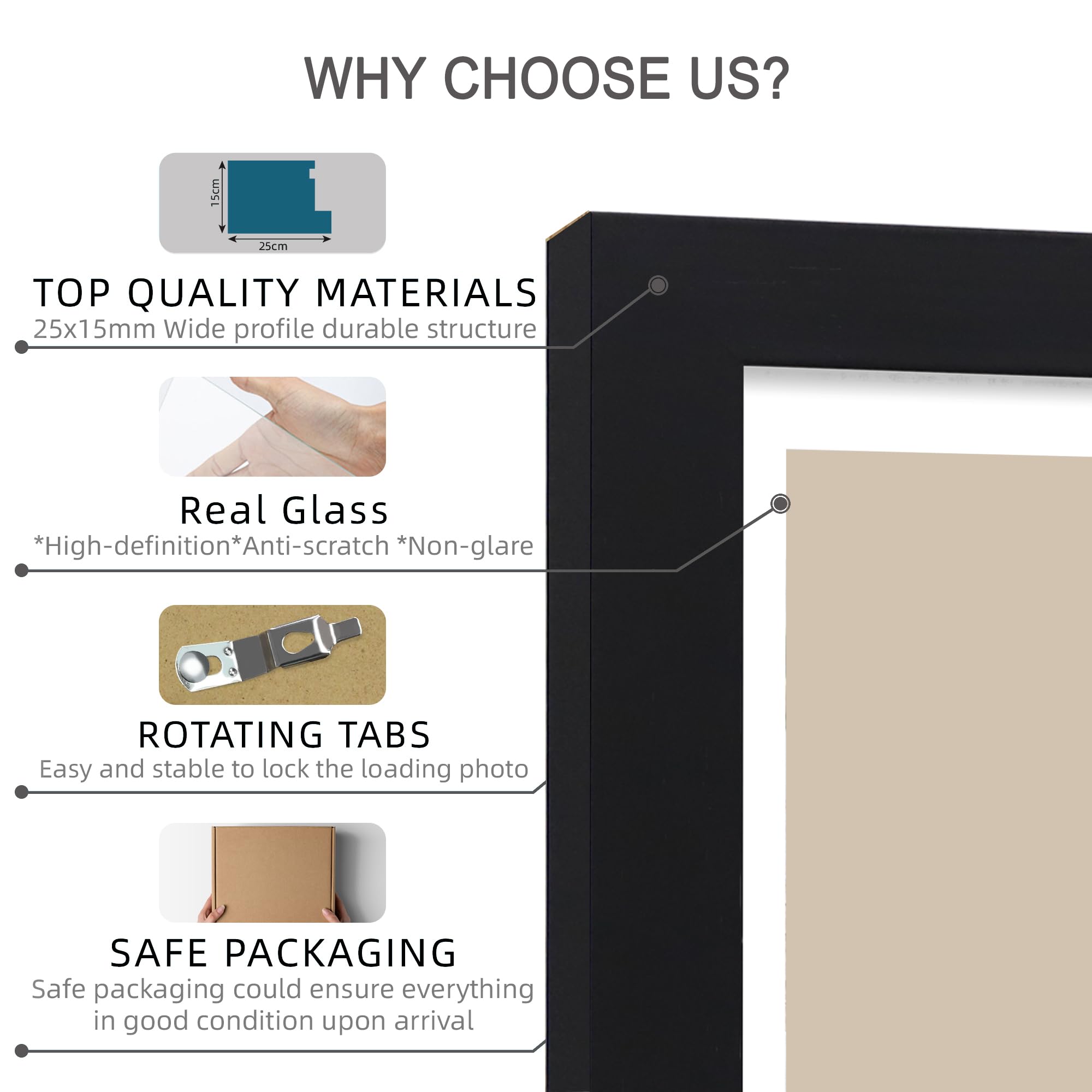 Hongkee 5x7 Picture Frame Set of 4, Made of Real Glass and Black Wooden Frame, 5 by 7 Photo for Wall or Tabletop - Display Pictu