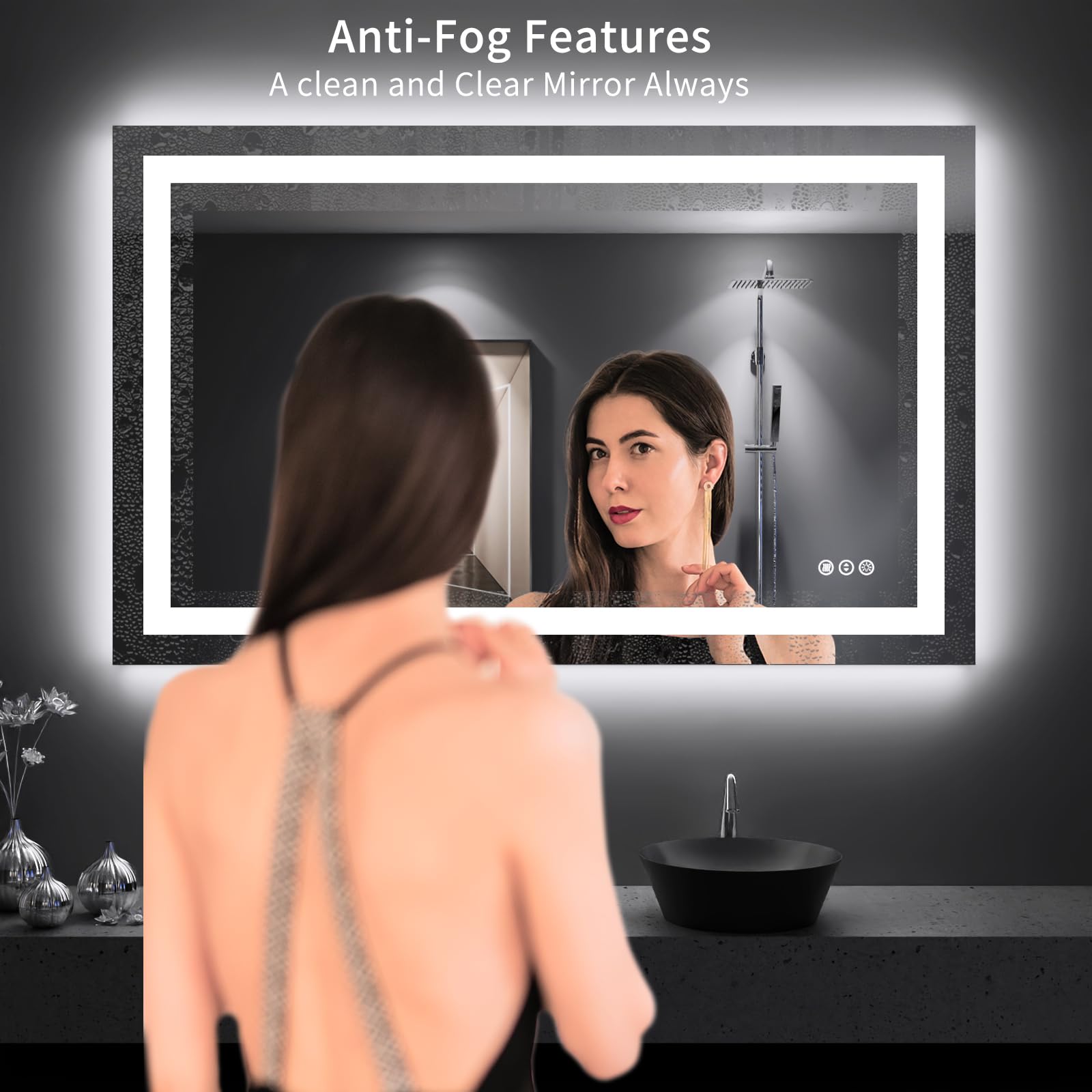 LOAAO 48''X30'' LED Bathroom Mirror with Lights  Anti-Fog  Dimmable  Backlit + Front Lit  Lighted Bathroom Vanity Mirror for Wall  Memory Function  Tempered Glass  Shatter-Proof  ETL Listed