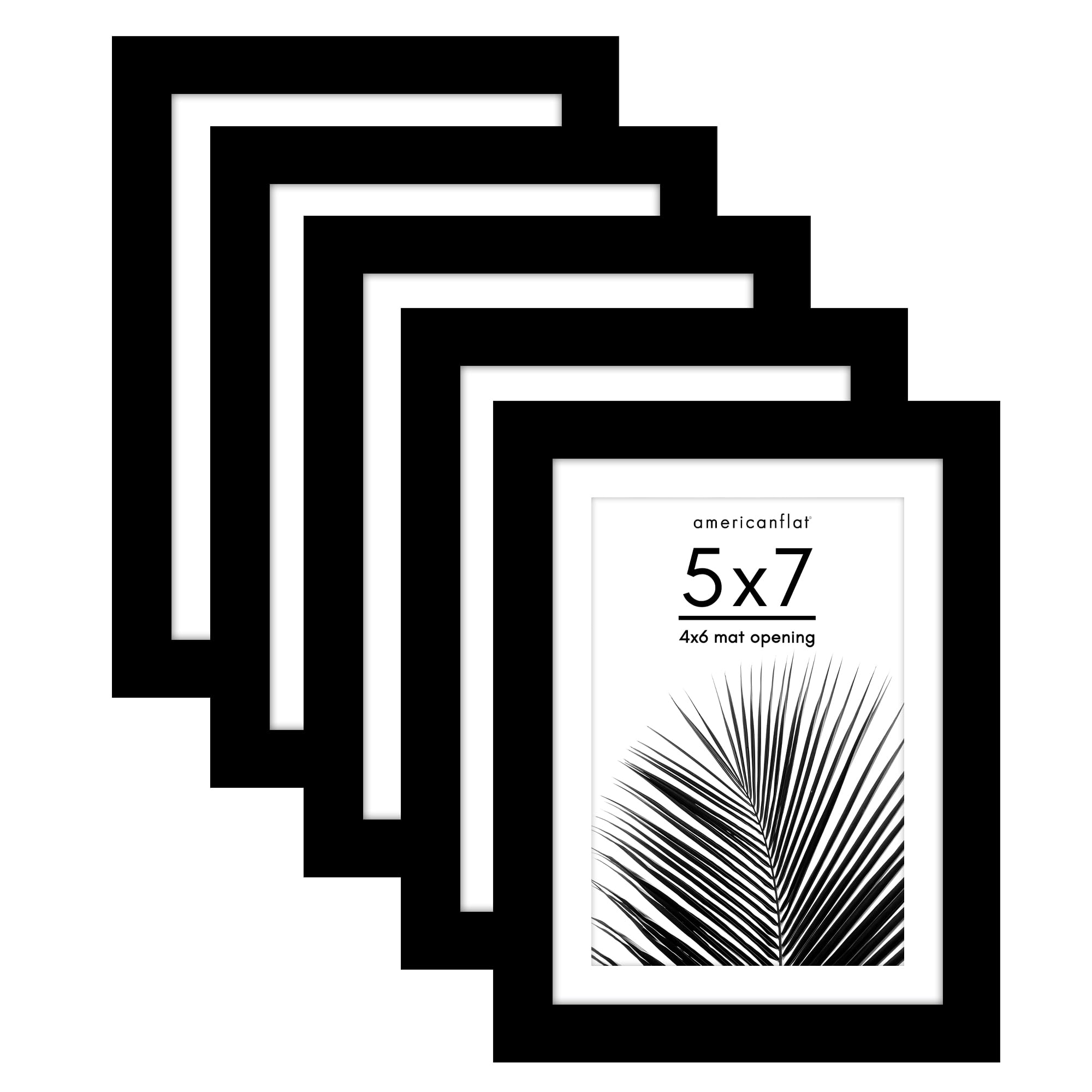 Americanflat 5x7 Picture Frame with Polished Plexiglass - Set of 5 - Use as 4x6 Frame with Mat or Display 5x7 Photo Without Mat 