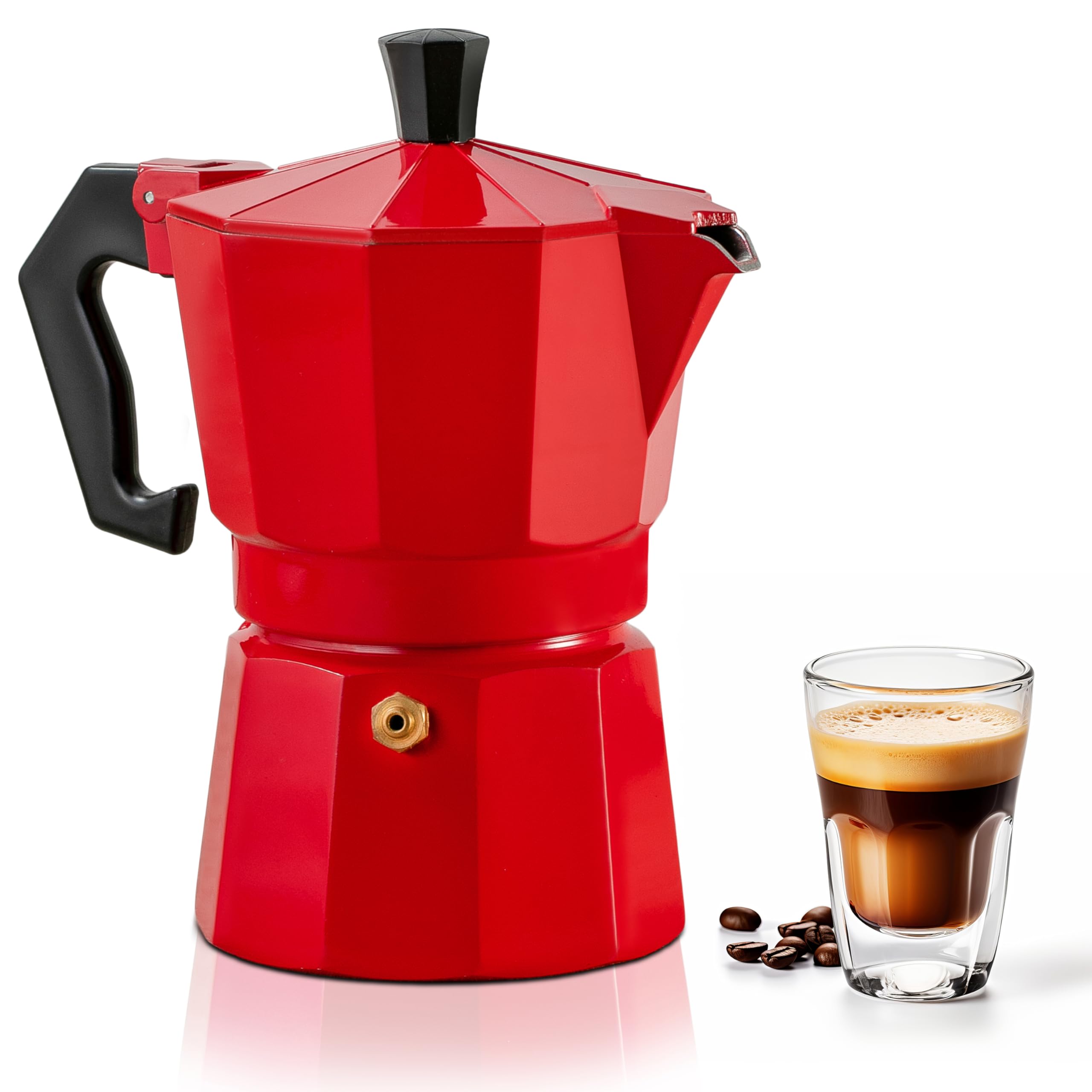 Mixpresso Aluminum Moka Stove Coffee Maker, Red Moka Pot Coffee Maker For Gas & Electric Stove Top, Classic Italian Coffee Maker