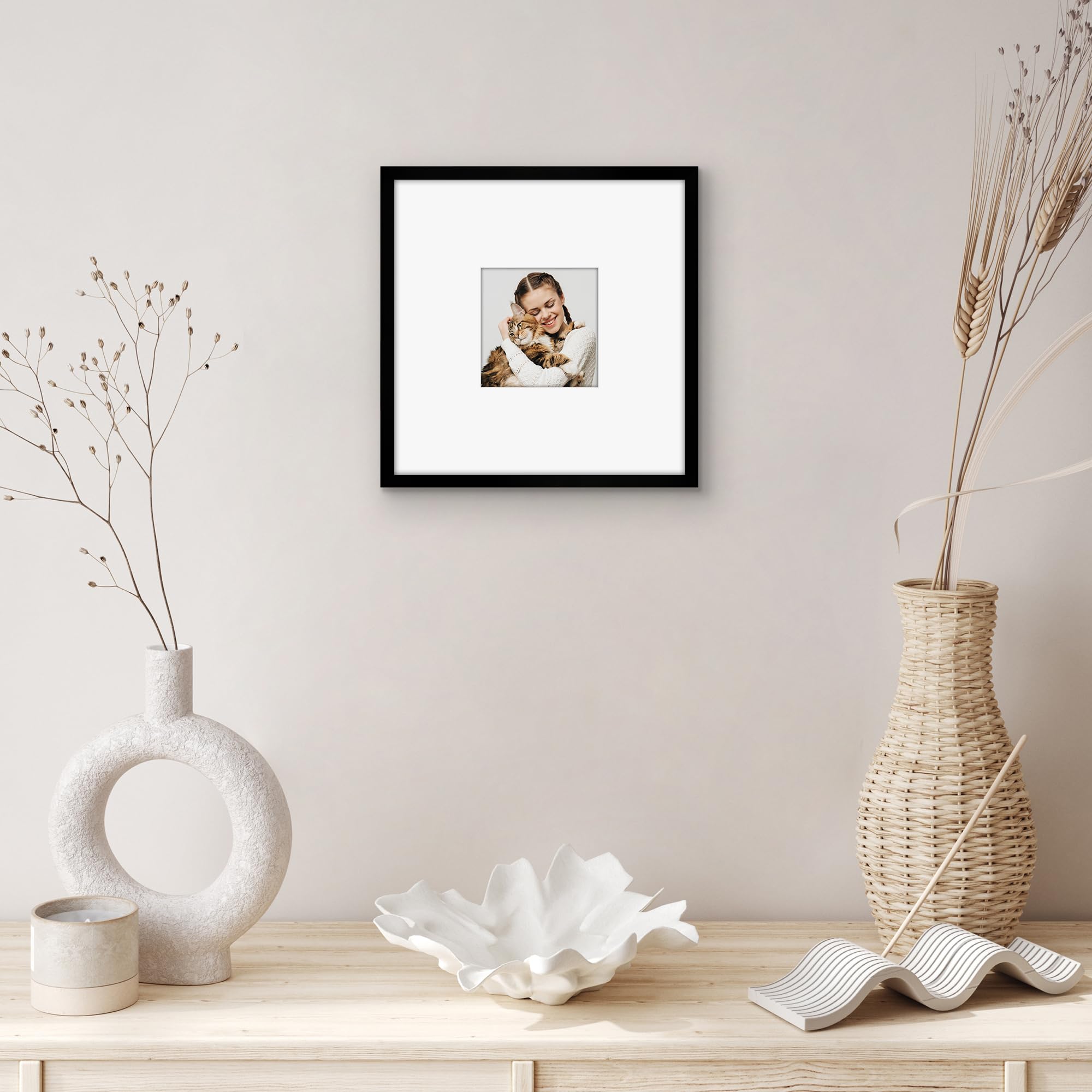 Americanflat 10x10 Picture Frame with Shatter-Resistant Glass - Use as 4x4 Frame with Mat or Display 10x10 Photo Without Mat - S