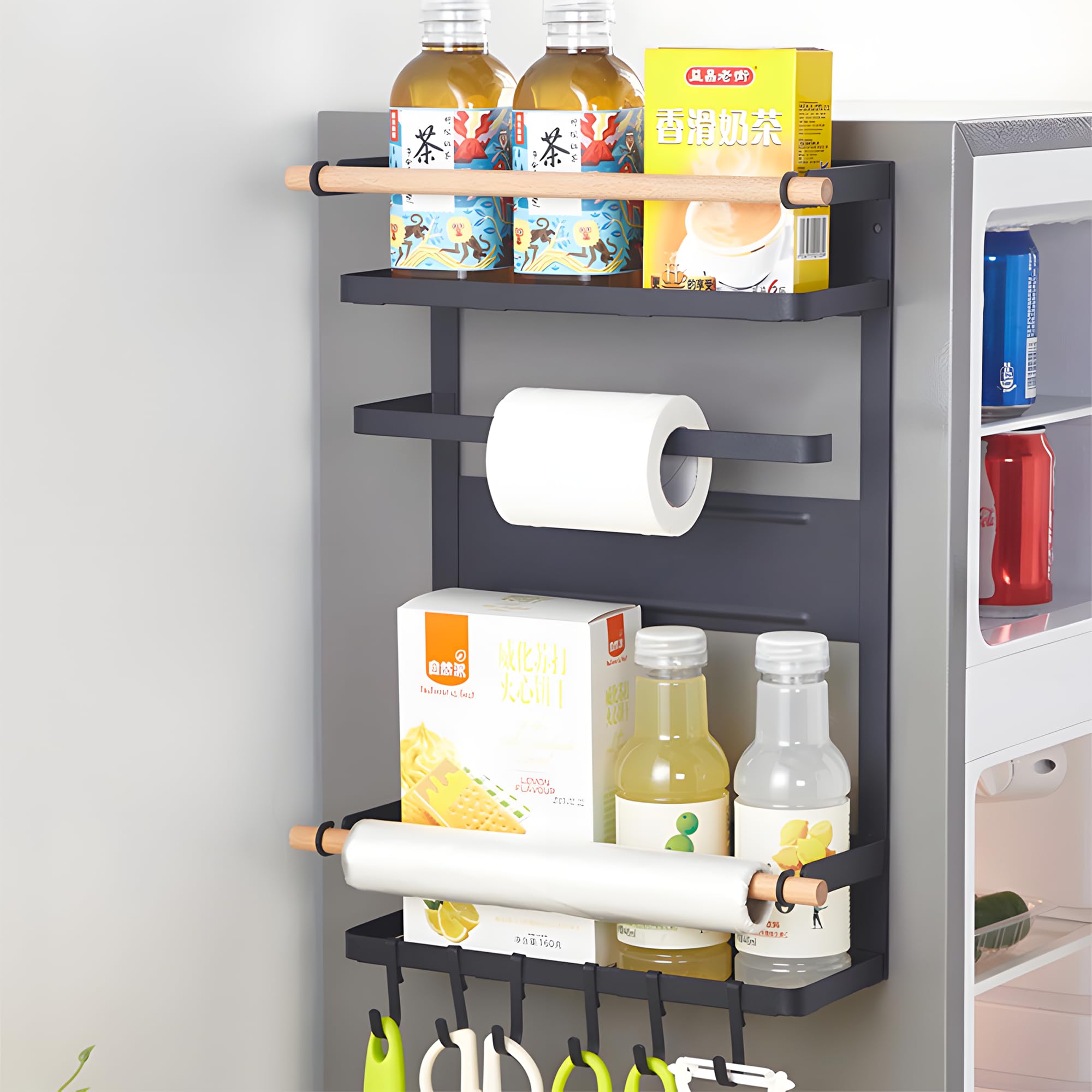 The Better Home Kitchen Storage Rack With Kitchen Roll Dispenser | Magnetic Refrigerator Shelf | Foldable Kitchen Organizer Rack