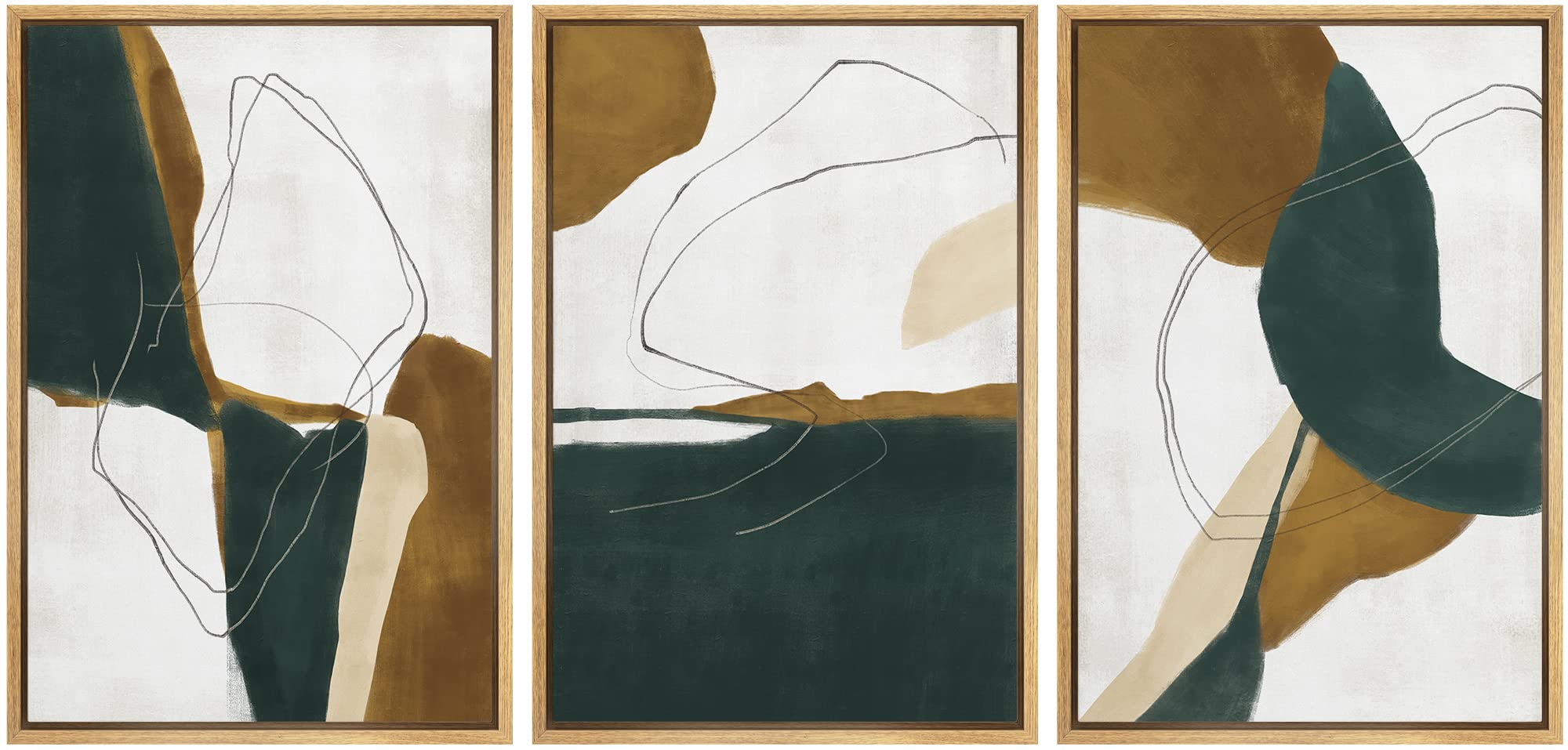 Signford Framed Canvas Print Wall Art Set Brown Navy Blue Geometric Landscapes Abstract Shapes Illustrations Modern Art Bohemian